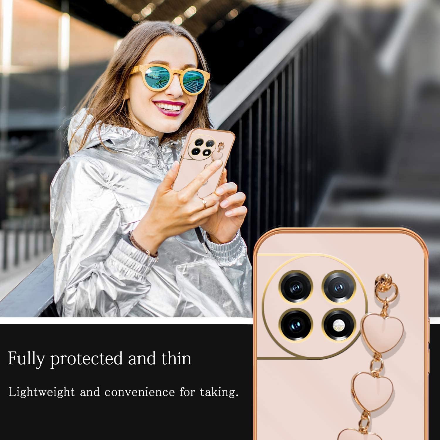 Jancyu Compatible with Oneplus 11 Case Silicone,Shockproof Phone Case for Oneplus11 with Strap Love Slim Protective Accessories Cute Cover for Women Girls (Rosa)  Jancyu   