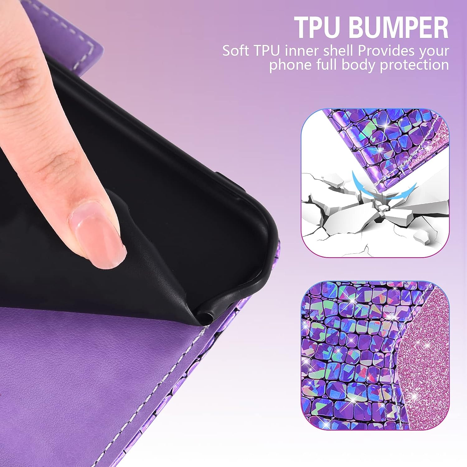 Asuwish Phone Case for Oneplus Nord N200 5G Wallet Cover with Screen Protector and Flip Card Holder Bling Glitter Stand Cell One plus N 200 G5 1 plus 200N 1Plus One+ 1+ N2005G 2021 Women Girls Purple  Asuwish   