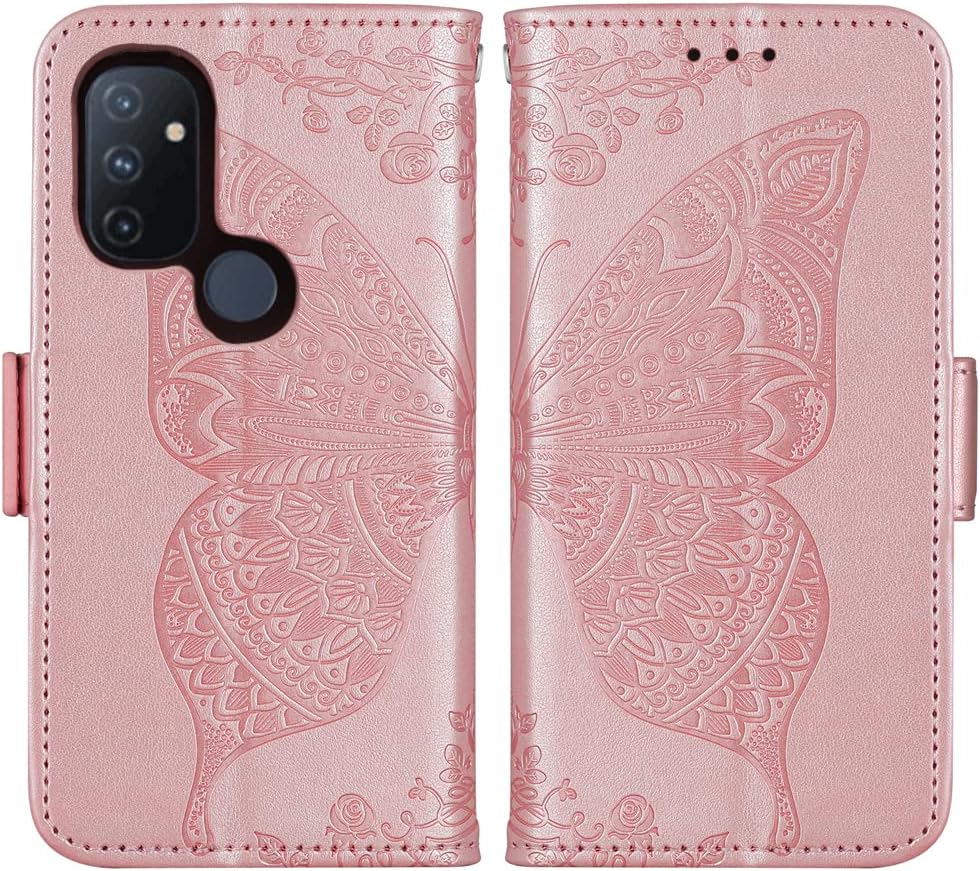 WWAAYSSXA Compatible with Oneplus Nord N100 Wallet Case Wrist Strap Lanyard Leather Flip Card Holder Cell Accessories Phone Cover for One plus N 100 4G 1 plus 1Plus One+ 1+ 100N Women Men Rose Gold  WWAAYSSXA   