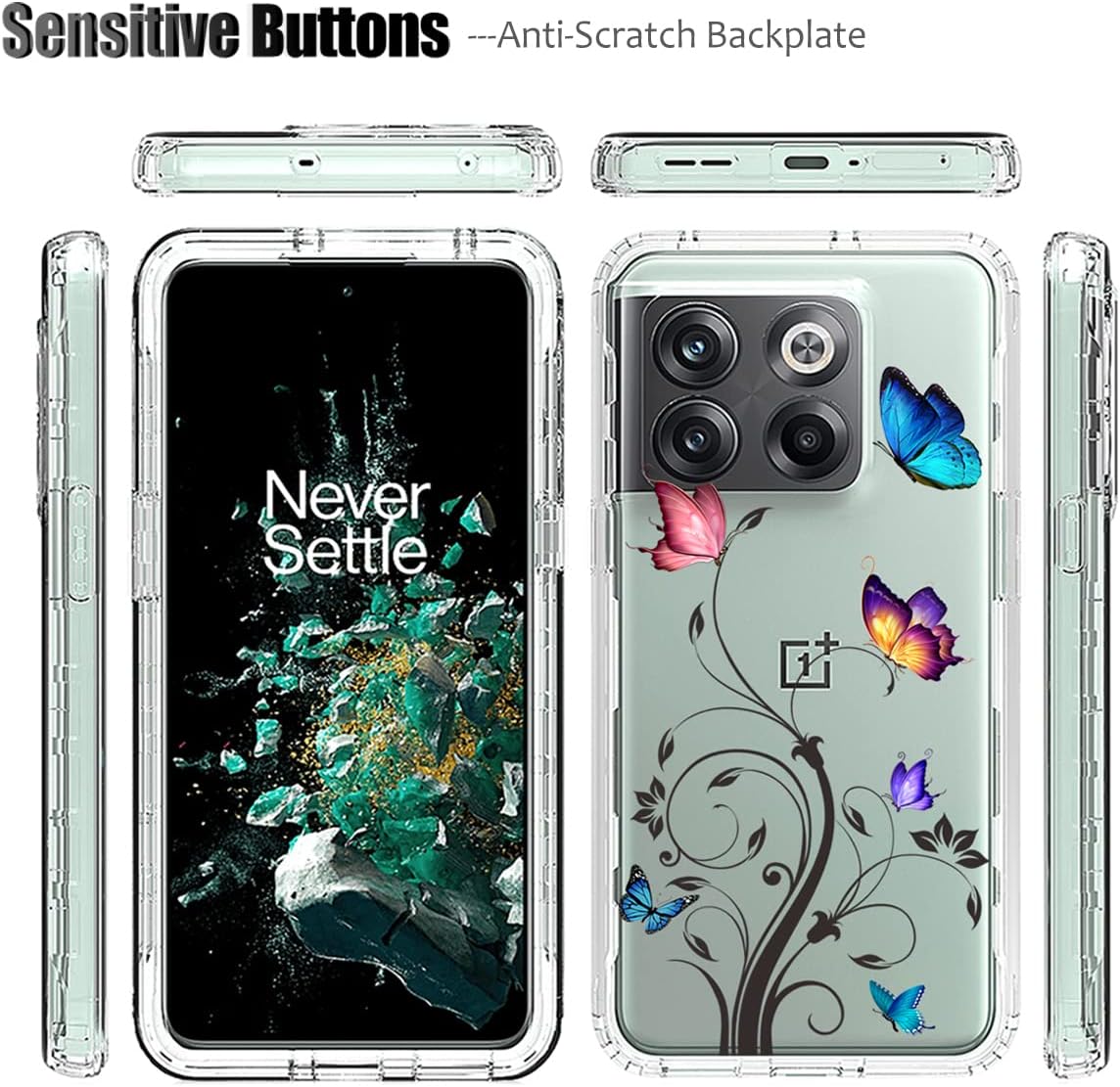 Ueokeird Case for Oneplus 10T 5G/Oneplus Ace Pro Case, CPH2415 Case with Tempered-Glass Screen Protector, Clear Butterfly Pattern Full Body Protective Phone Cover for Oneplus 10T 5G (Butterfly Tree)  Ueokeird   