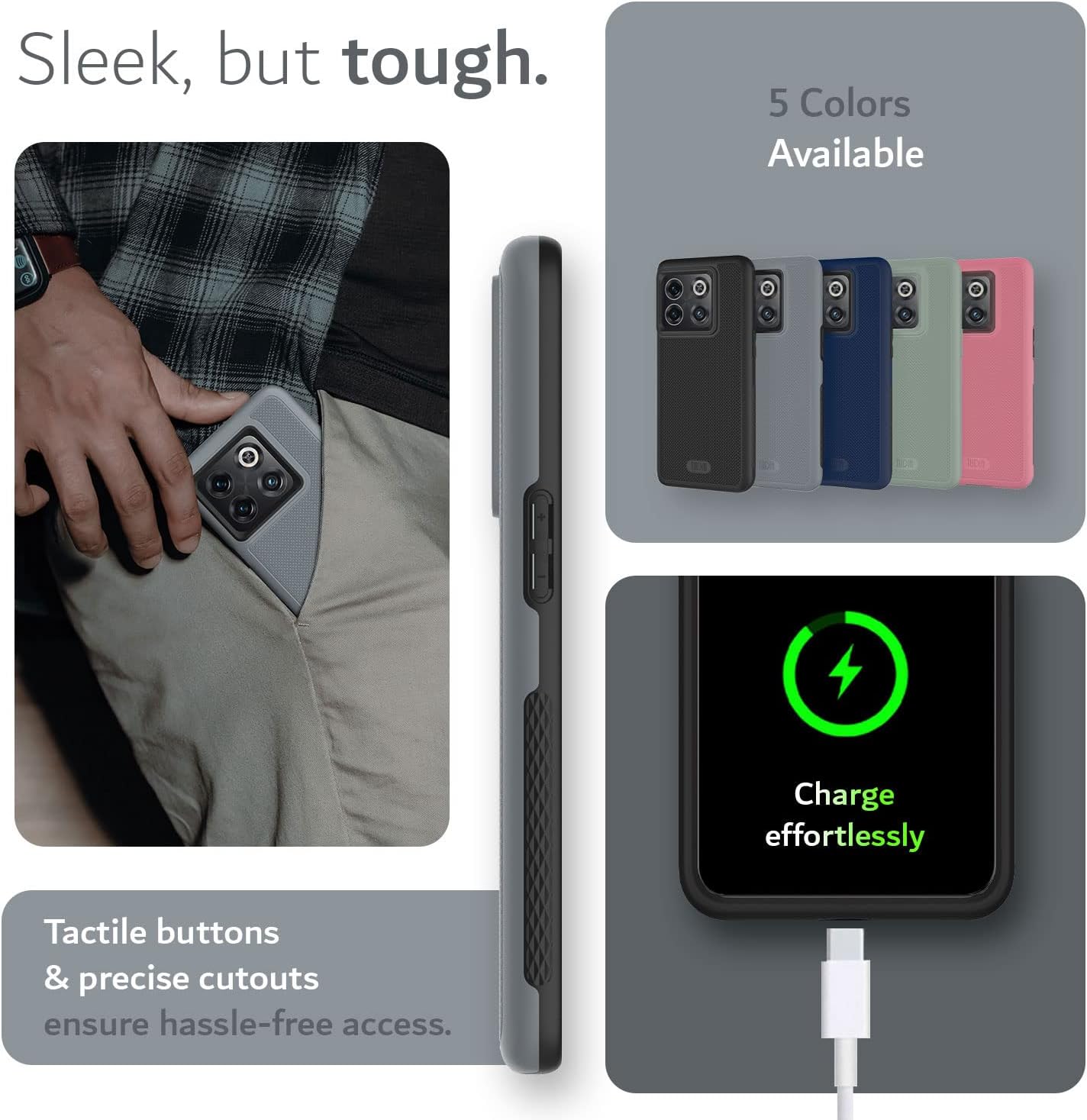 TUDIA Dualshield Grip Designed for Oneplus10T Case 5G, [Mergegrip] Shockproof Military Grade Slim Dual Layer Protection for Oneplus 10T 5G Case (Gray)  TUDIA   