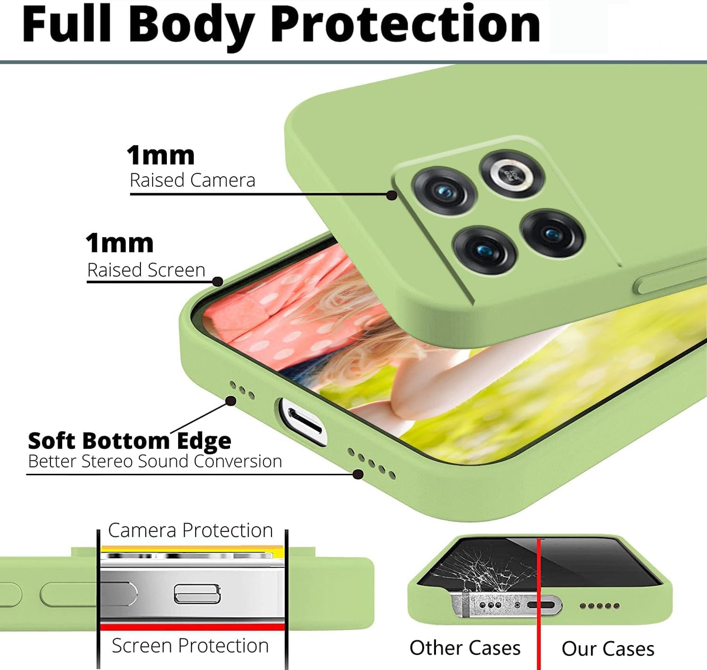 Wousunly Compatible with Oneplus 10 Pro Case Silicone Liquid Pink, Soft Smooth Touch Oneplus 10 Pro Phone Case Silicone Shockproof Thin Cover (Oneplus 10 Pro, Green)  Wousunly   
