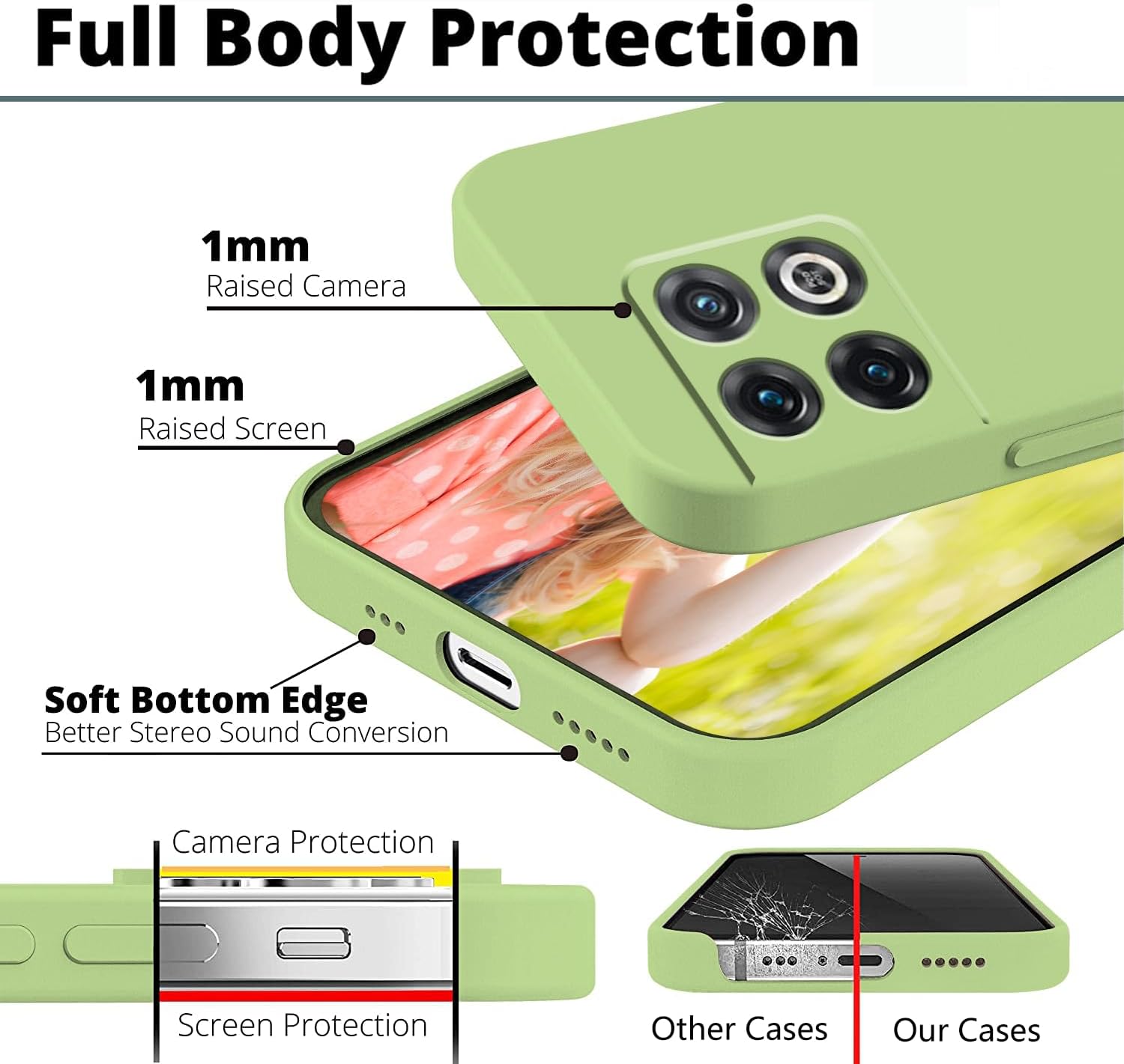 Wousunly Compatible with Oneplus 10 Pro Case Silicone Liquid Pink, Soft Smooth Touch Oneplus 10 Pro Phone Case Silicone Shockproof Thin Cover (Oneplus 10 Pro, Green)  Wousunly   