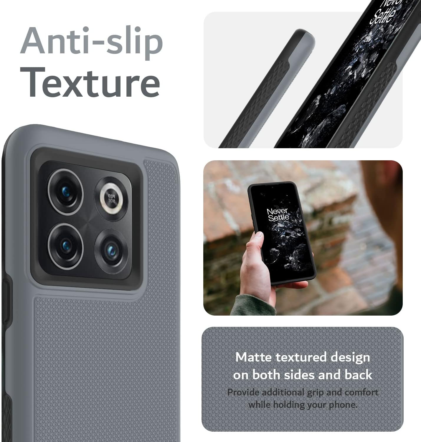 TUDIA Dualshield Grip Designed for Oneplus10T Case 5G, [Mergegrip] Shockproof Military Grade Slim Dual Layer Protection for Oneplus 10T 5G Case (Gray)  TUDIA   