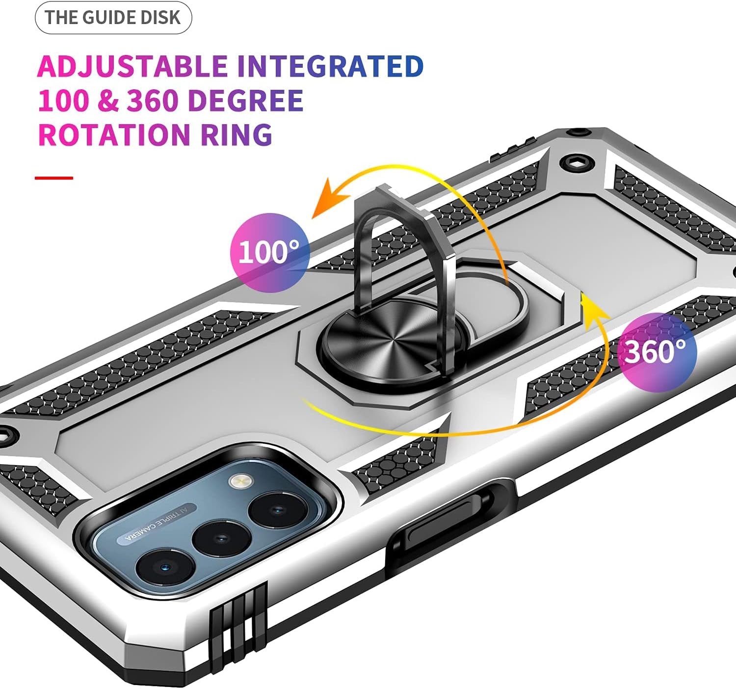 Military Grade Drop Impact for Oneplus Nord N200 5G Case Oneplus Nord N200 Case 360 Metal Rotating Ring Kickstand Holder Armor Heavy Duty Shockproof Case for Oneplus Nord N200 5G Phone Case (Silver)  Dionsibei   