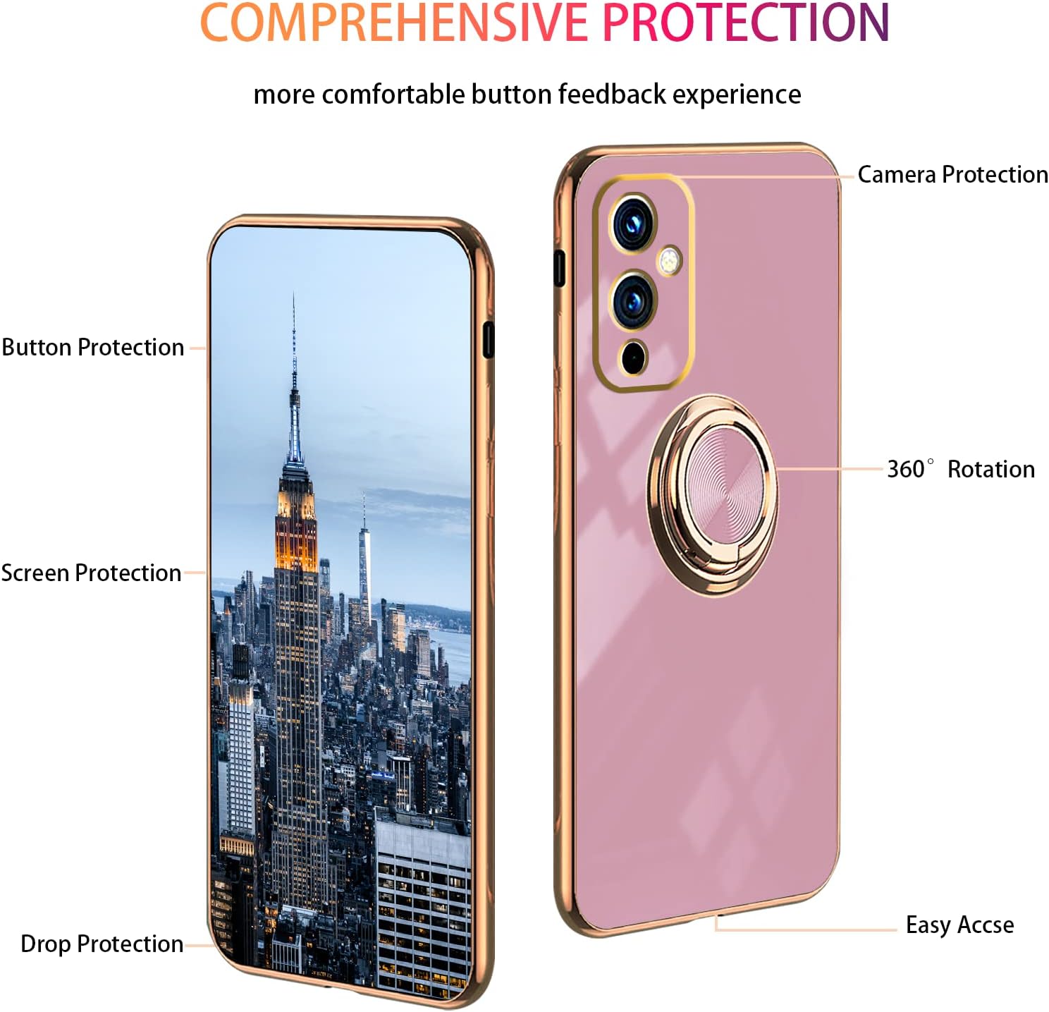 Jancyu Compatible with Oneplus 9 Case, Phone Case for One plus 9 Cute Silicone Protective Fundas with 360 Degrees Magnetic Life Holder Bracket Mobile Caver (Light Purple)  Jancyu   