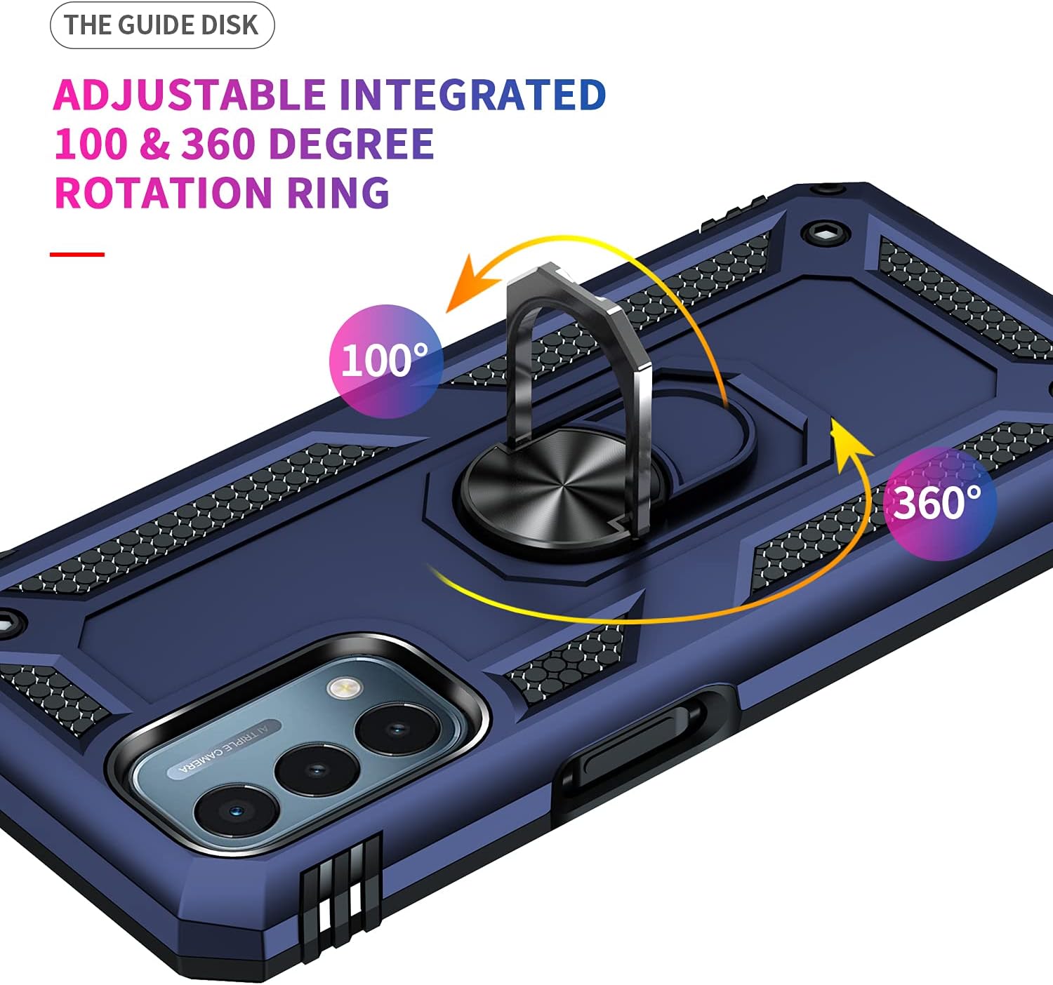 Military Grade Drop Impact for Oneplus Nord N200 5G Case Oneplus Nord N200 5G Case 360 Metal Rotating Ring Kickstand Holder Armor Heavy Duty Shockproof Case for Oneplus Nord N200 5G Phone Case (Blue)  Dionsibei   
