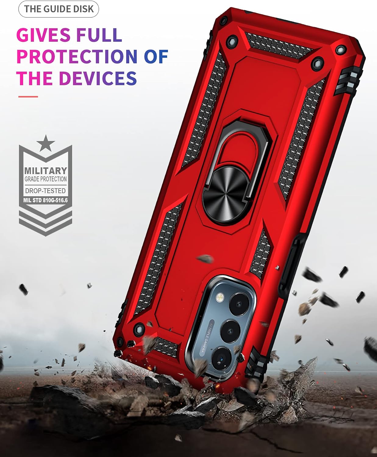 Military Grade Drop Impact for Oneplus Nord N200 5G Case Oneplus Nord N200 5G Case 360 Metal Rotating Ring Kickstand Holder Armor Heavy Duty Shockproof Case for Oneplus Nord N200 5G Phone Case (Red)  Dionsibei   