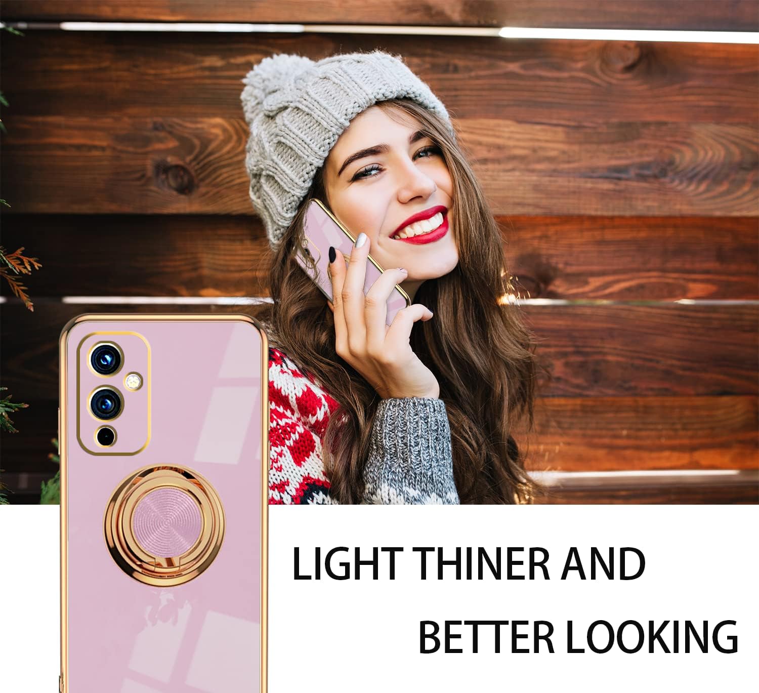 Jancyu Compatible with Oneplus 9 Case, Phone Case for One plus 9 Cute Silicone Protective Fundas with 360 Degrees Magnetic Life Holder Bracket Mobile Caver (Light Purple)  Jancyu   