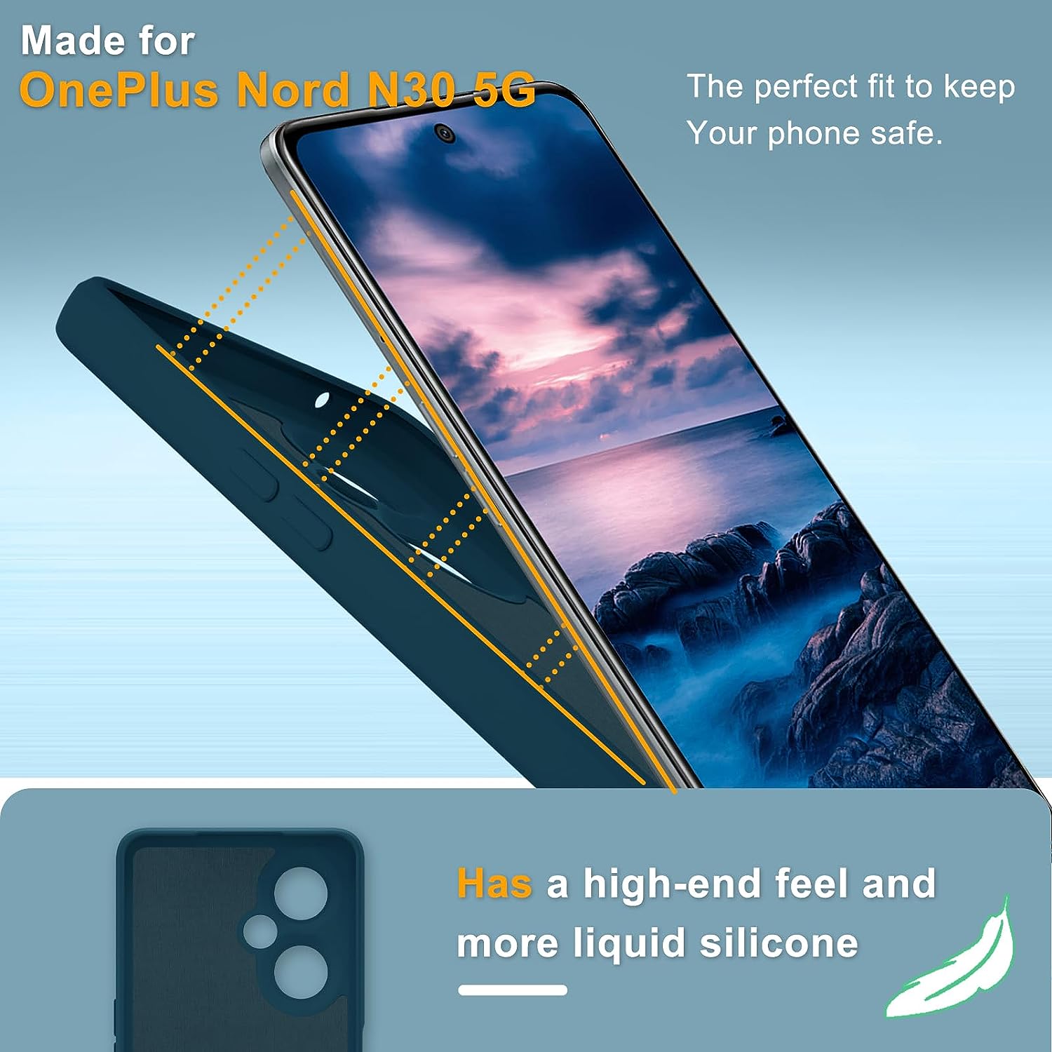 YENAPOON for Oneplus Nord N30 5G Case and 2 Pack Tempered Glass Screen Protector, Slim Liquid Silicone Shockproof Protective Case - Navy Blue  YENAPOON   