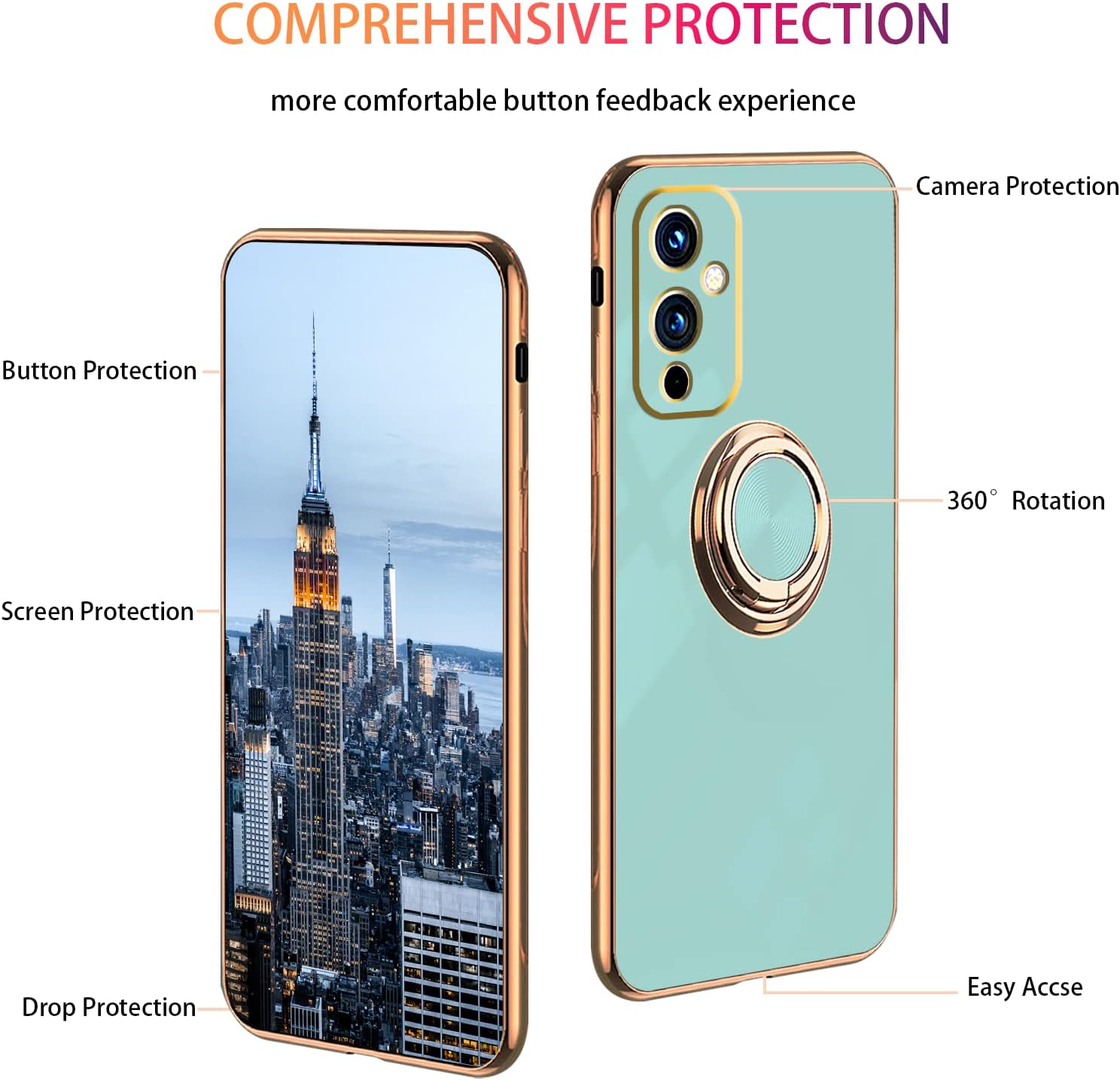 Jancyu Compatible with Oneplus 9 Case, Phone Case for One plus 9 Cute Silicone Protective Fundas with 360 Degrees Magnetic Life Holder Bracket Mobile Caver (Light Green)  Jancyu   