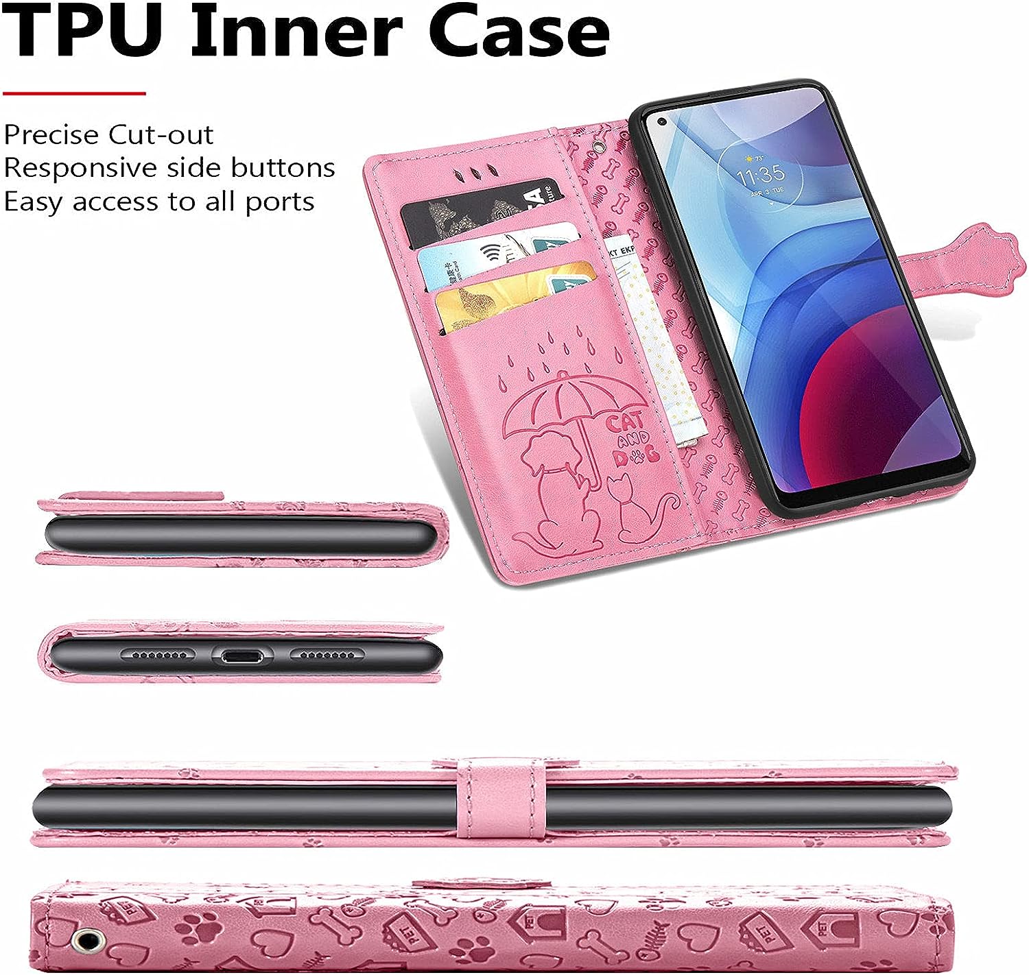 Ccsmall Oneplus Nord N200 Cartoon Girl Wallet Case,Kawaii Cat Dog Style Flip Phone Cover with ID Card Holder & Kickstand PU Leather Magnetic Clasp Case for Oneplus Nord N200 MG Pink  CCSmall   