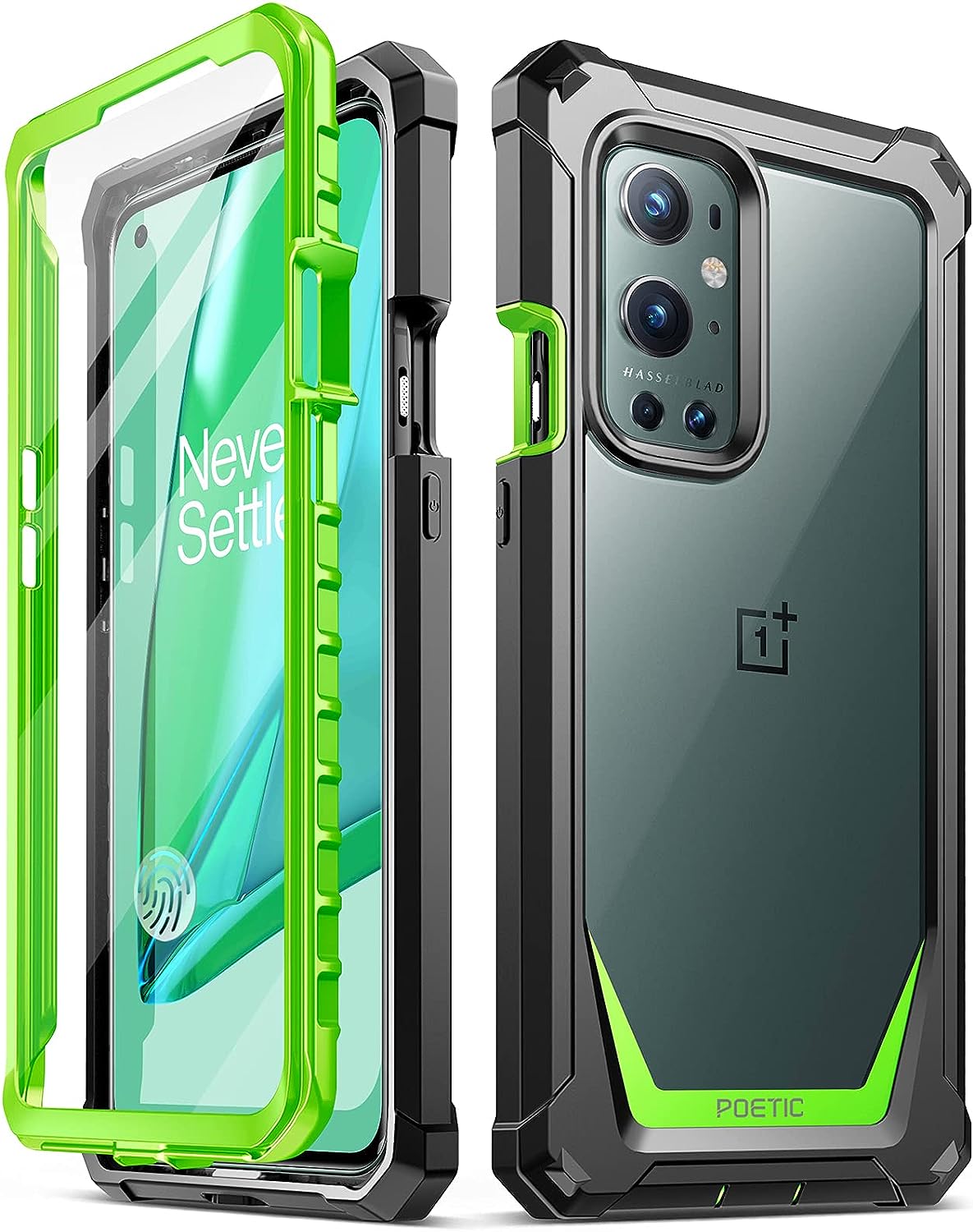 Poetic Guardian Case Designed for Oneplus 9 Pro 5G, Built-In Screen Protector Work with Fingerprint ID, Full Body Hybrid Shockproof Bumper Cover Case, Green/Clear  Poetic Green  