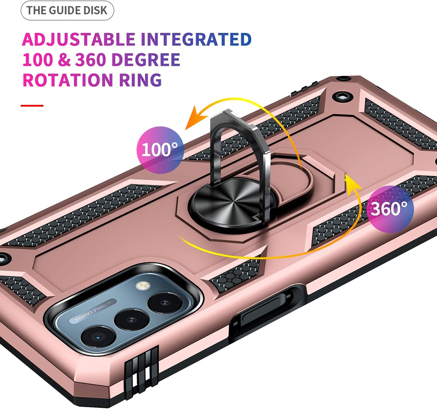 Military Grade Drop Impact for Oneplus Nord N200 5G Case Oneplus Nord N200 Case Metal Rotating Ring Kickstand Holder Armor Heavy Duty Shockproof for Oneplus Nord N200 5G Phone Case (Rose Gold)  Dionsibei   