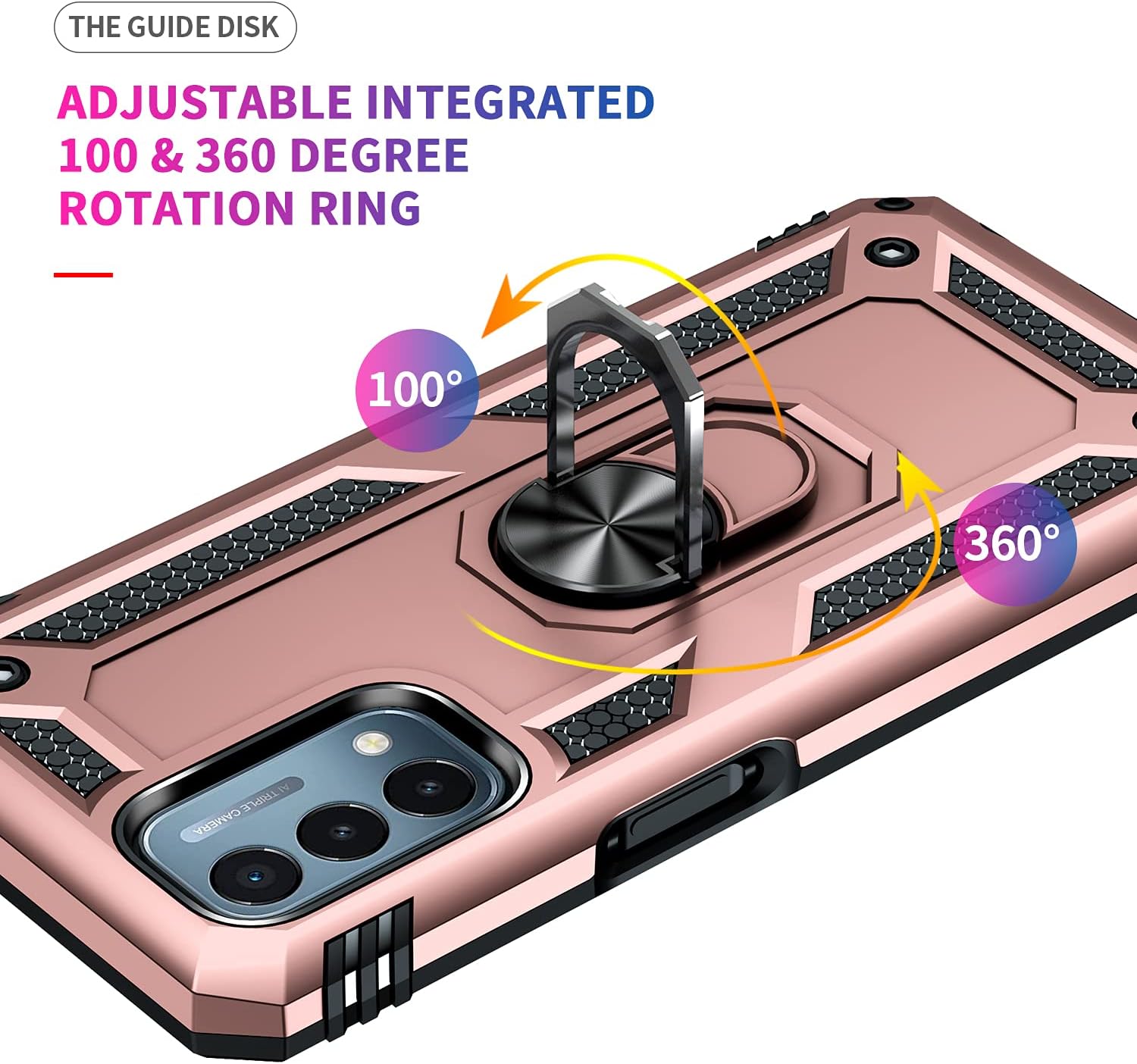 Military Grade Drop Impact for Oneplus Nord N200 5G Case Oneplus Nord N200 Case Metal Rotating Ring Kickstand Holder Armor Heavy Duty Shockproof for Oneplus Nord N200 5G Phone Case (Rose Gold)  Dionsibei   