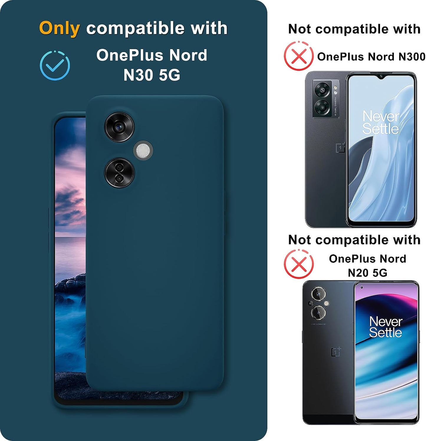 YENAPOON for Oneplus Nord N30 5G Case and 2 Pack Tempered Glass Screen Protector, Slim Liquid Silicone Shockproof Protective Case - Navy Blue  YENAPOON   