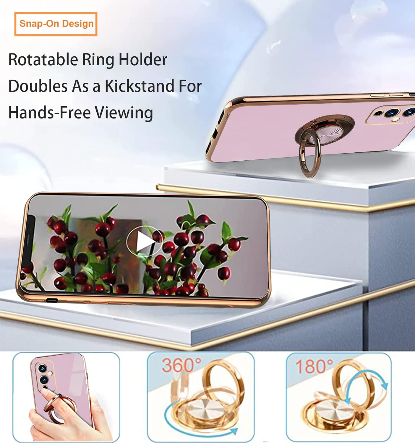 Jancyu Compatible with Oneplus 9 Case, Phone Case for One plus 9 Cute Silicone Protective Fundas with 360 Degrees Magnetic Life Holder Bracket Mobile Caver (Light Purple)  Jancyu   