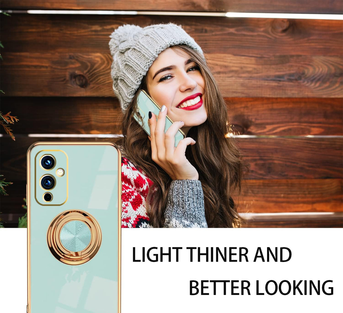 Jancyu Compatible with Oneplus 9 Case, Phone Case for One plus 9 Cute Silicone Protective Fundas with 360 Degrees Magnetic Life Holder Bracket Mobile Caver (Light Green)  Jancyu   