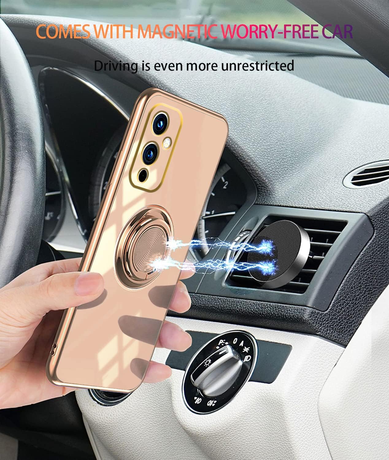 Jancyu Compatible with Oneplus 9 Case, Phone Case for One plus 9 Cute Silicone Protective Fundas with 360 Degrees Magnetic Life Holder Bracket Mobile Caver (Pink)  Jancyu   