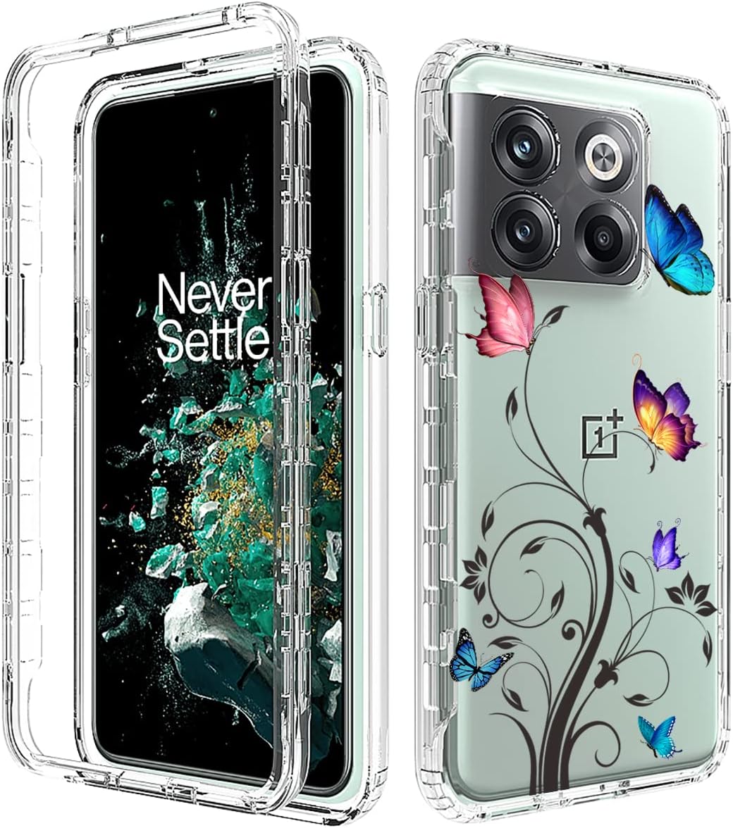 Ueokeird Case for Oneplus 10T 5G/Oneplus Ace Pro Case, CPH2415 Case with Tempered-Glass Screen Protector, Clear Butterfly Pattern Full Body Protective Phone Cover for Oneplus 10T 5G (Butterfly Tree)  Ueokeird   