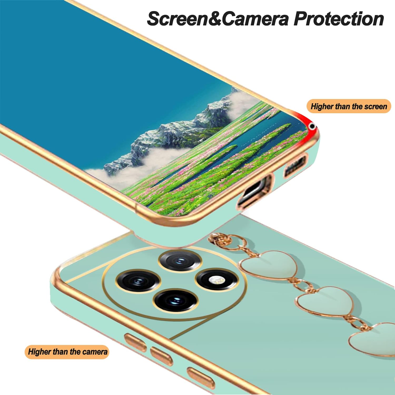 Jancyu Compatible with Oneplus 11 Case Silicone,Shockproof Phone Case for Oneplus11 with Strap Love Slim Protective Accessories Cute Cover for Women Girls (Green)  Jancyu   