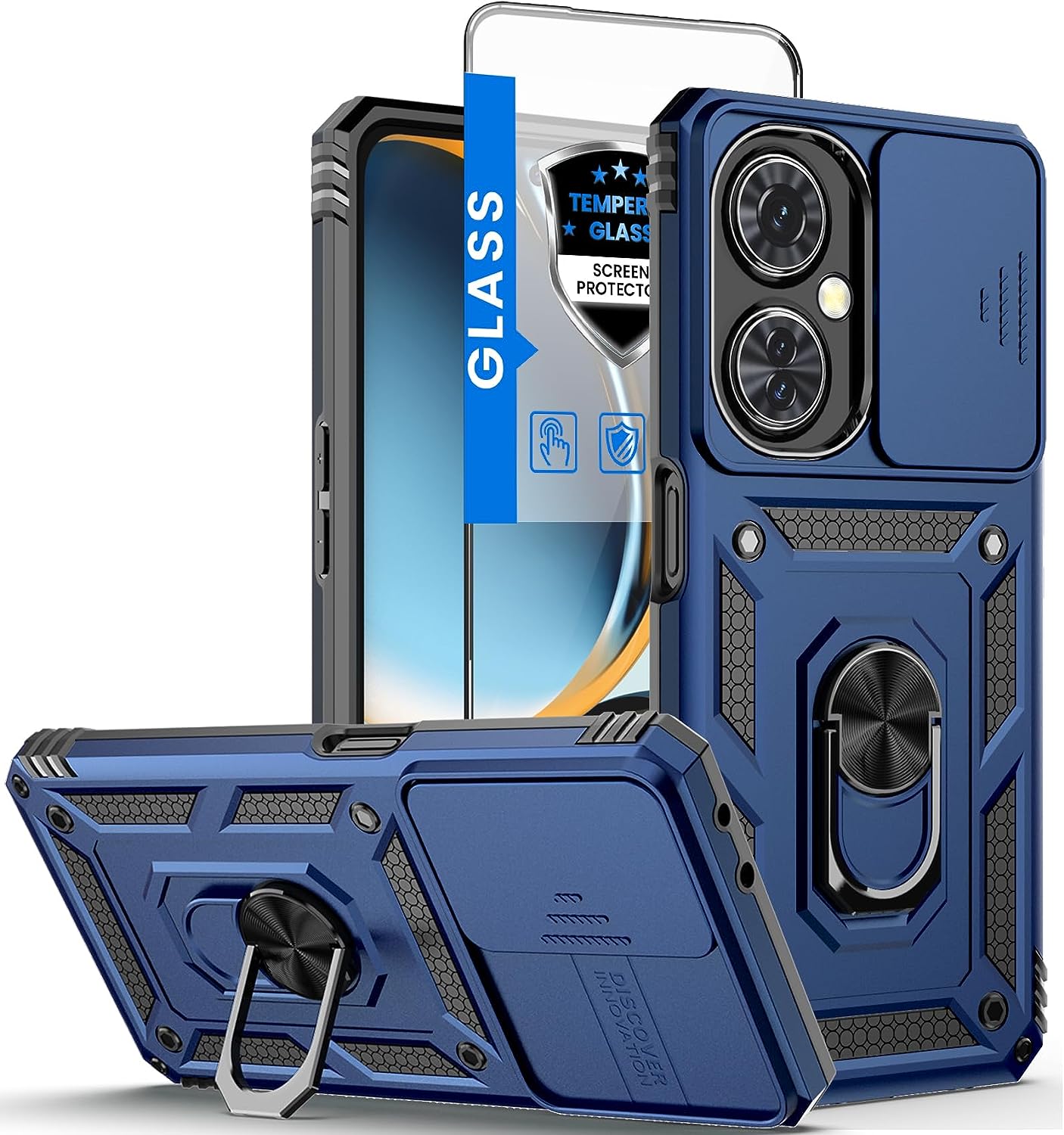 Liufcx for Oneplus Nord N30 5G Case + Screen Protector with Kickstand & Slide Lens Protector Cover, Heavy Duty Armor Shockproof Rugged Military Grade Protective Case for Oneplus Nord N30 5G (Red)  Liufcx Blue  