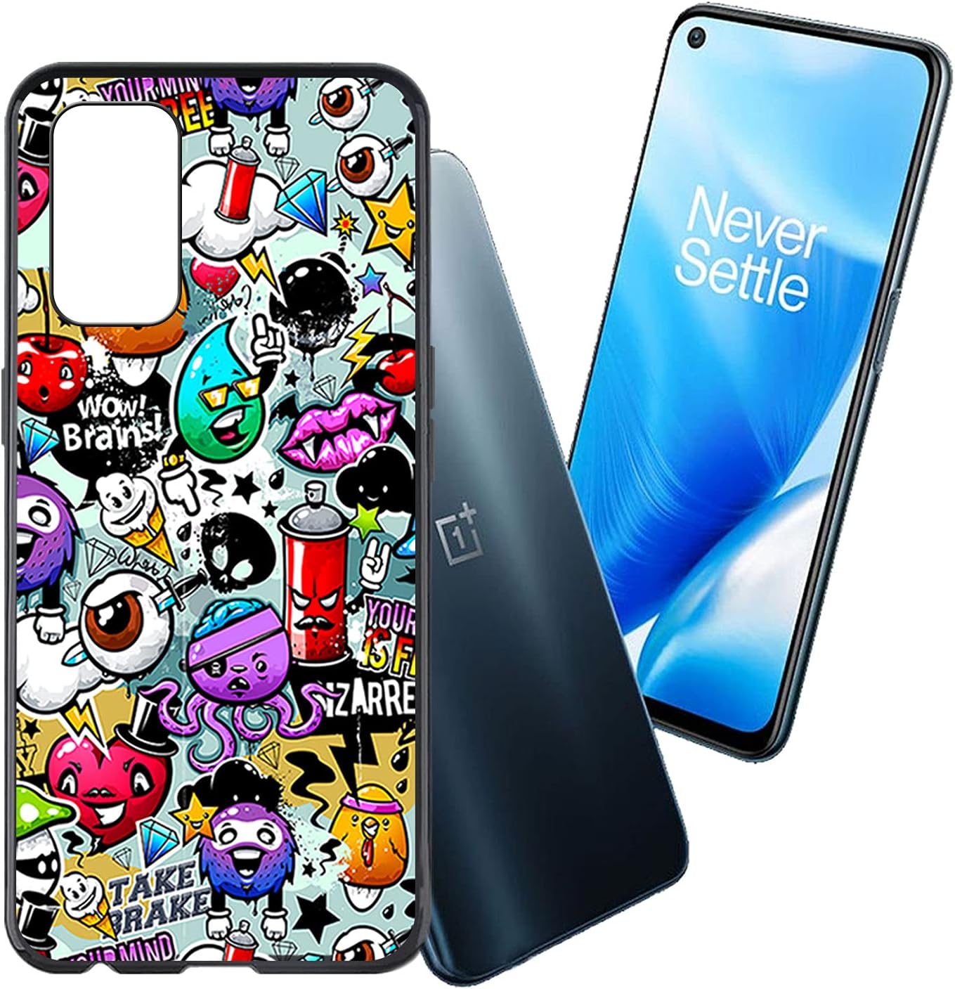 AQGG for Oneplus Nord N200 5G [6.49"] Case, Soft Silicone Bumper Shell Black Flexible Rubber Phone Protective Cases TPU Cover for Oneplus Nord N200 5G -Eyes  AQGG Cartoon Devil - Xs40  