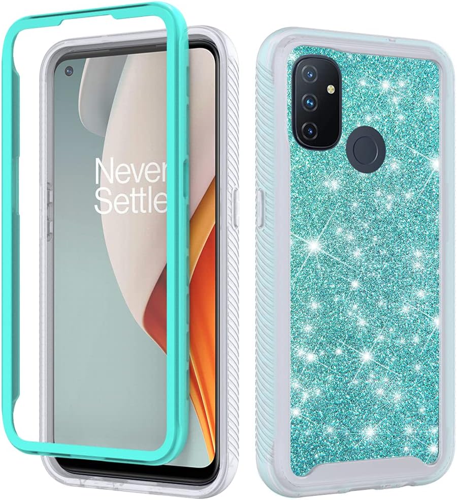 Jackpot Wireless Designed for Oneplus Nord N100 Case, Oneplus N100 Glitter Phone Case with Built in Screen Protector Crystal Clear Bling Sparkly Crystal Shockproof Bumper Protective Phone Cover (Teal)  JACKPOT WIRELESS   
