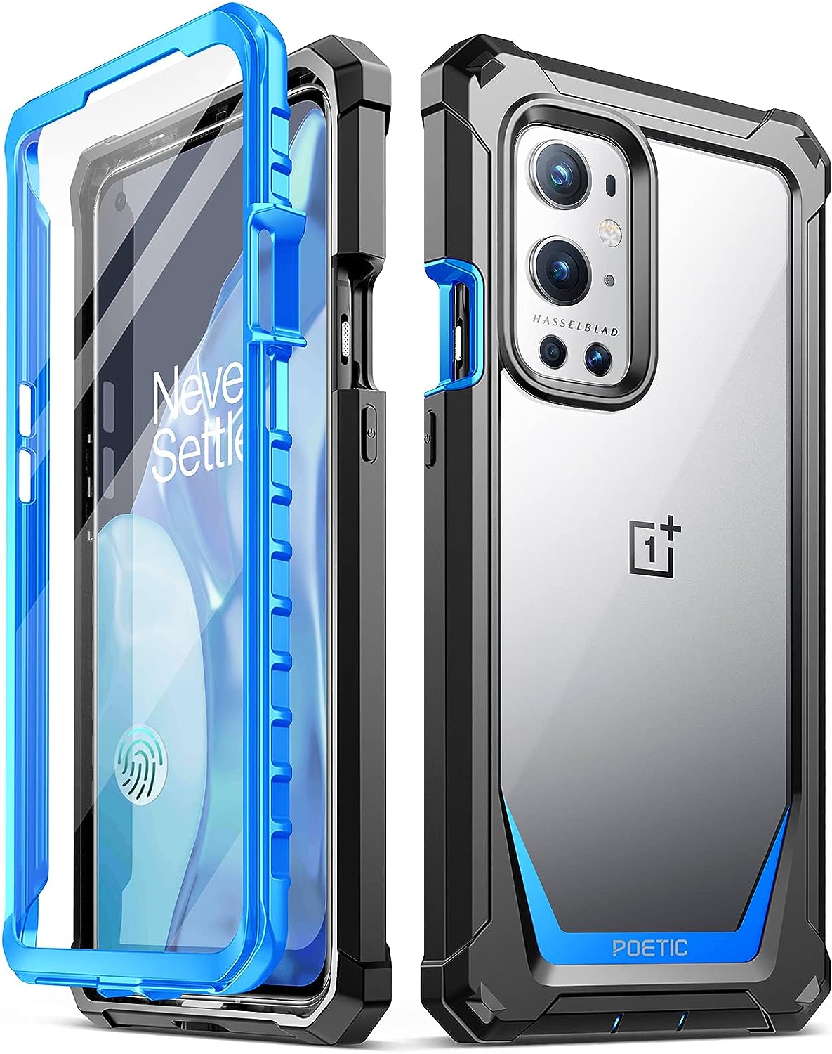 Poetic Guardian Case Designed for Oneplus 9 Pro 5G, Built-In Screen Protector Work with Fingerprint ID, Full Body Hybrid Shockproof Bumper Cover Case, Green/Clear  Poetic Blue  
