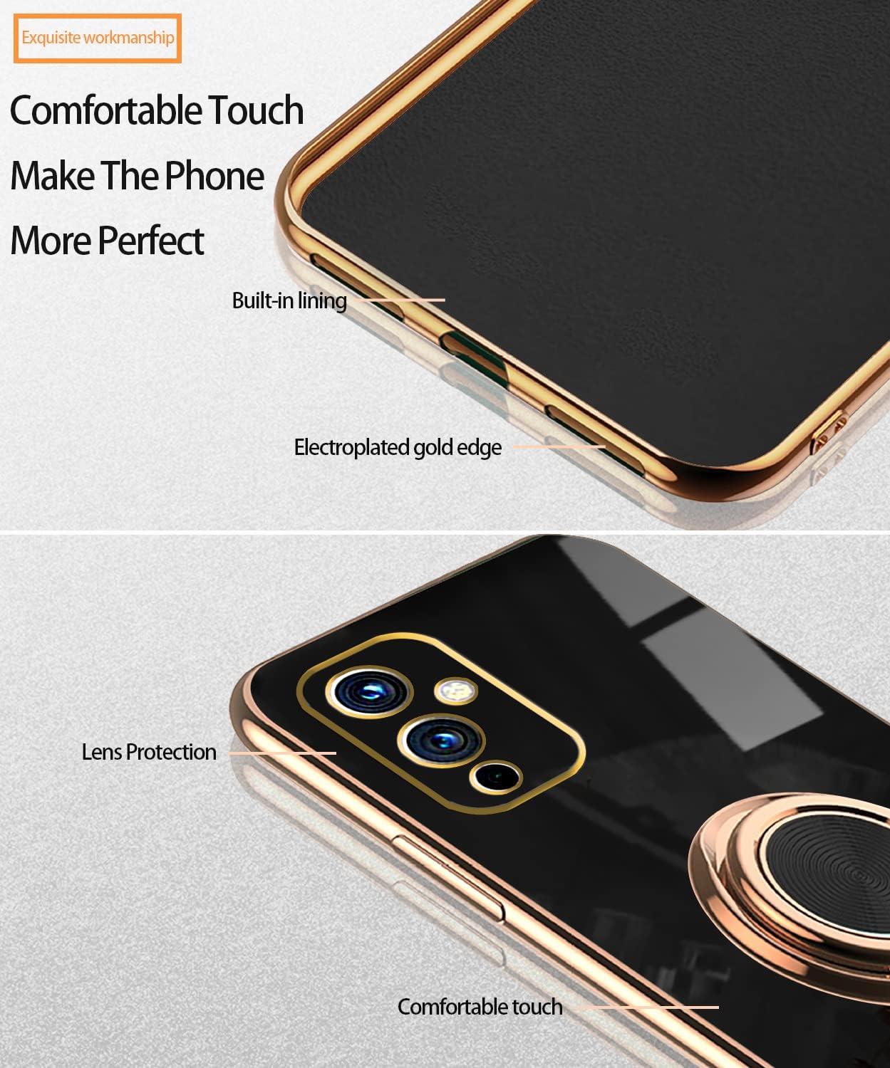 Jancyu Compatible with Oneplus 9 Case, Phone Case for One plus 9 Cute Silicone Protective Fundas with 360 Degrees Magnetic Life Holder Bracket Mobile Caver (Black)  Jancyu   