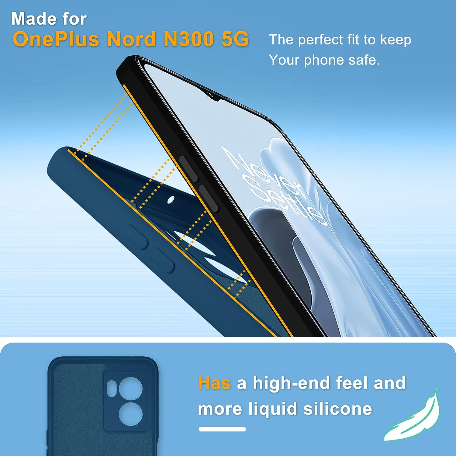 YENAPOON for Oneplus Nord N300 5G Case and 2 Pack Tempered Glass Screen Protector, Slim Liquid Silicone Shockproof Protective Case - Darkblue  YENAPOON   