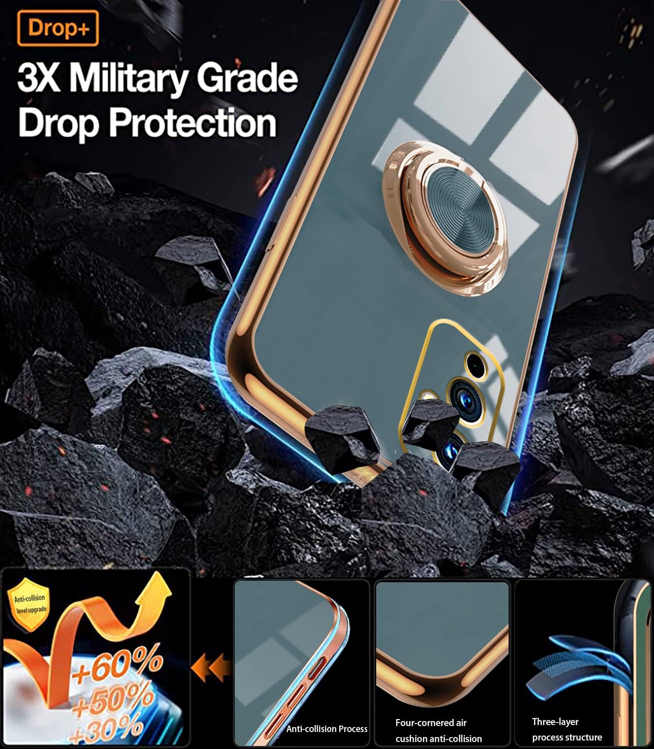 Jancyu Compatible with Oneplus 9 Case, Phone Case for One plus 9 Cute Silicone Protective Fundas with 360 Degrees Magnetic Life Holder Bracket Mobile Caver (Grey)  Jancyu   