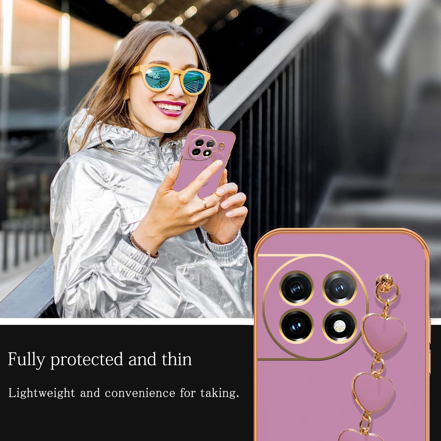 Jancyu Compatible with Oneplus 11 Case Silicone,Shockproof Phone Case for Oneplus11 with Strap Love Slim Protective Accessories Cute Cover for Women Girls (Purple)  Jancyu   