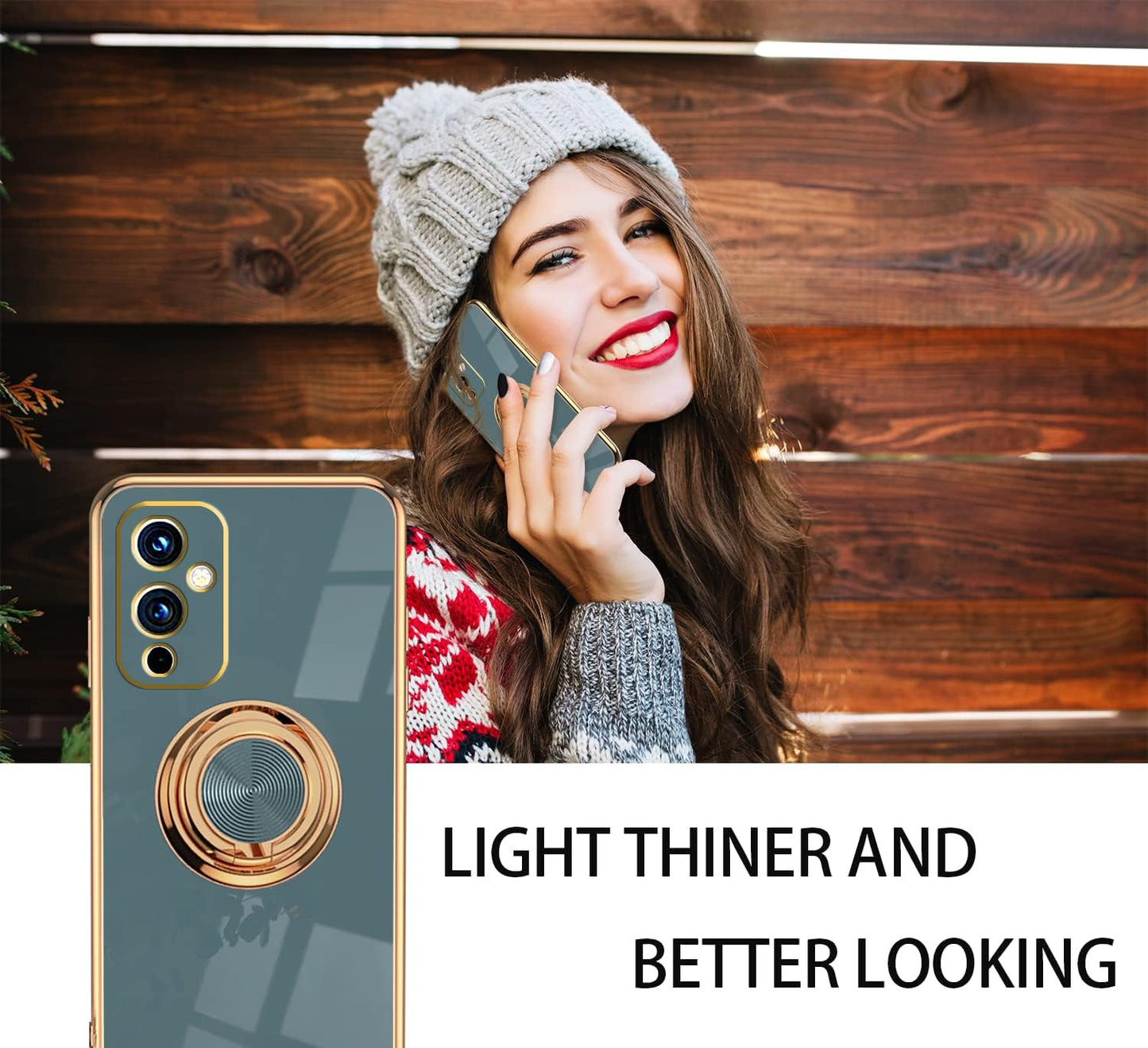 Jancyu Compatible with Oneplus 9 Case, Phone Case for One plus 9 Cute Silicone Protective Fundas with 360 Degrees Magnetic Life Holder Bracket Mobile Caver (Grey)  Jancyu   