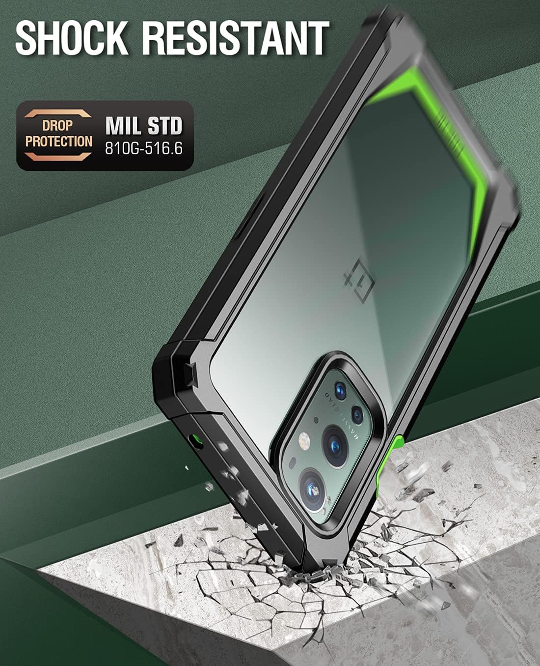 Poetic Guardian Case Designed for Oneplus 9 Pro 5G, Built-In Screen Protector Work with Fingerprint ID, Full Body Hybrid Shockproof Bumper Cover Case, Green/Clear  Poetic   