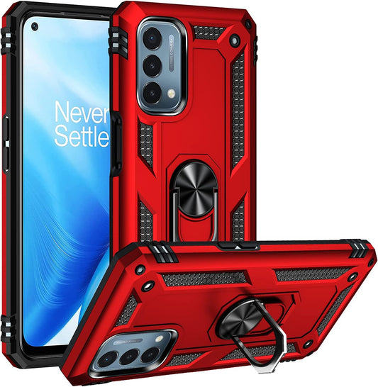 Military Grade Drop Impact for Oneplus Nord N200 5G Case Oneplus Nord N200 5G Case 360 Metal Rotating Ring Kickstand Holder Armor Heavy Duty Shockproof Case for Oneplus Nord N200 5G Phone Case (Red)  Dionsibei Red  
