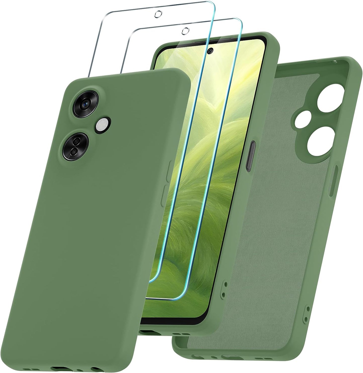 YENAPOON for Oneplus Nord N30 5G Case and 2 Pack Tempered Glass Screen Protector, Slim Liquid Silicone Shockproof Protective Case - Red  YENAPOON Mint Green  