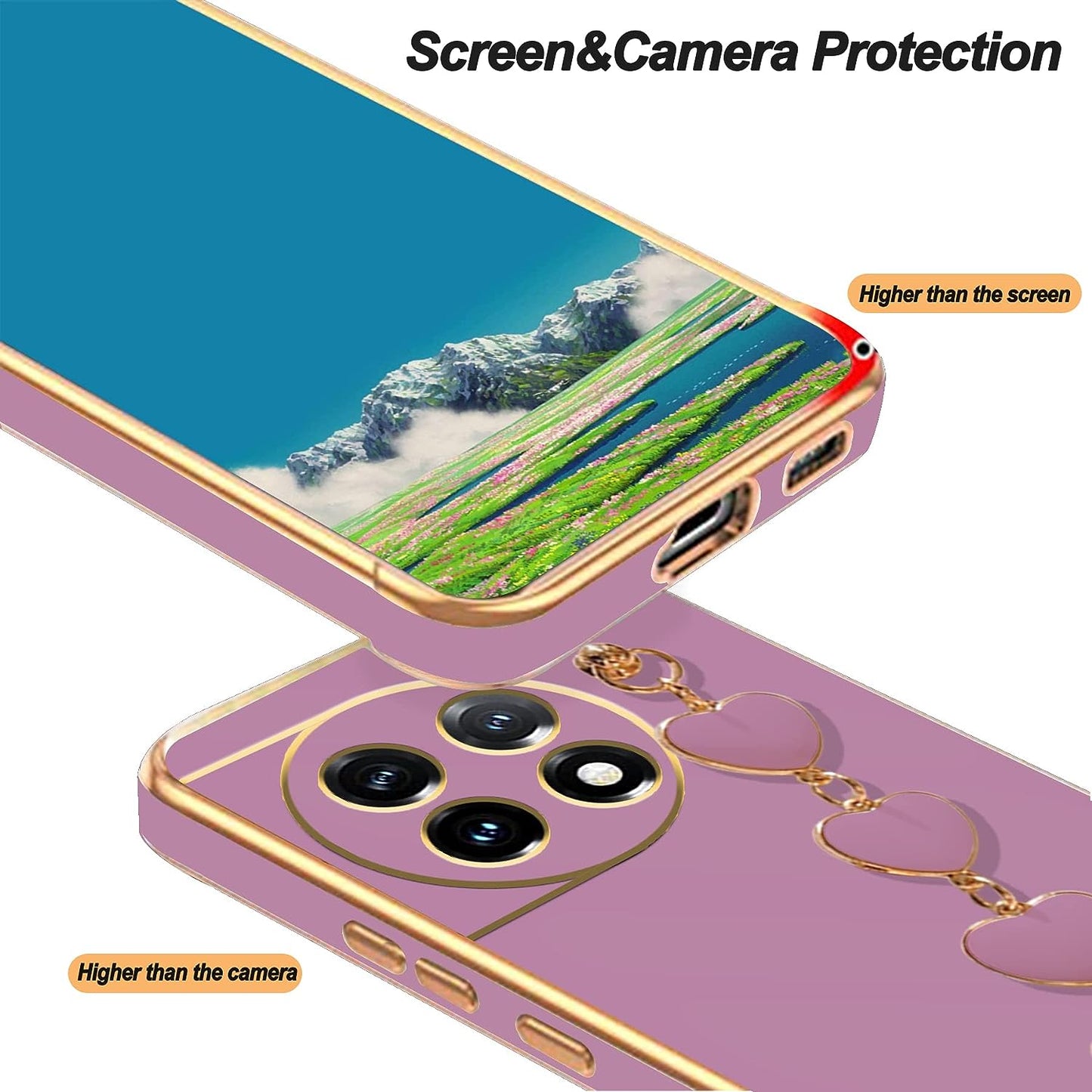 Jancyu Compatible with Oneplus 11 Case Silicone,Shockproof Phone Case for Oneplus11 with Strap Love Slim Protective Accessories Cute Cover for Women Girls (Purple)  Jancyu   