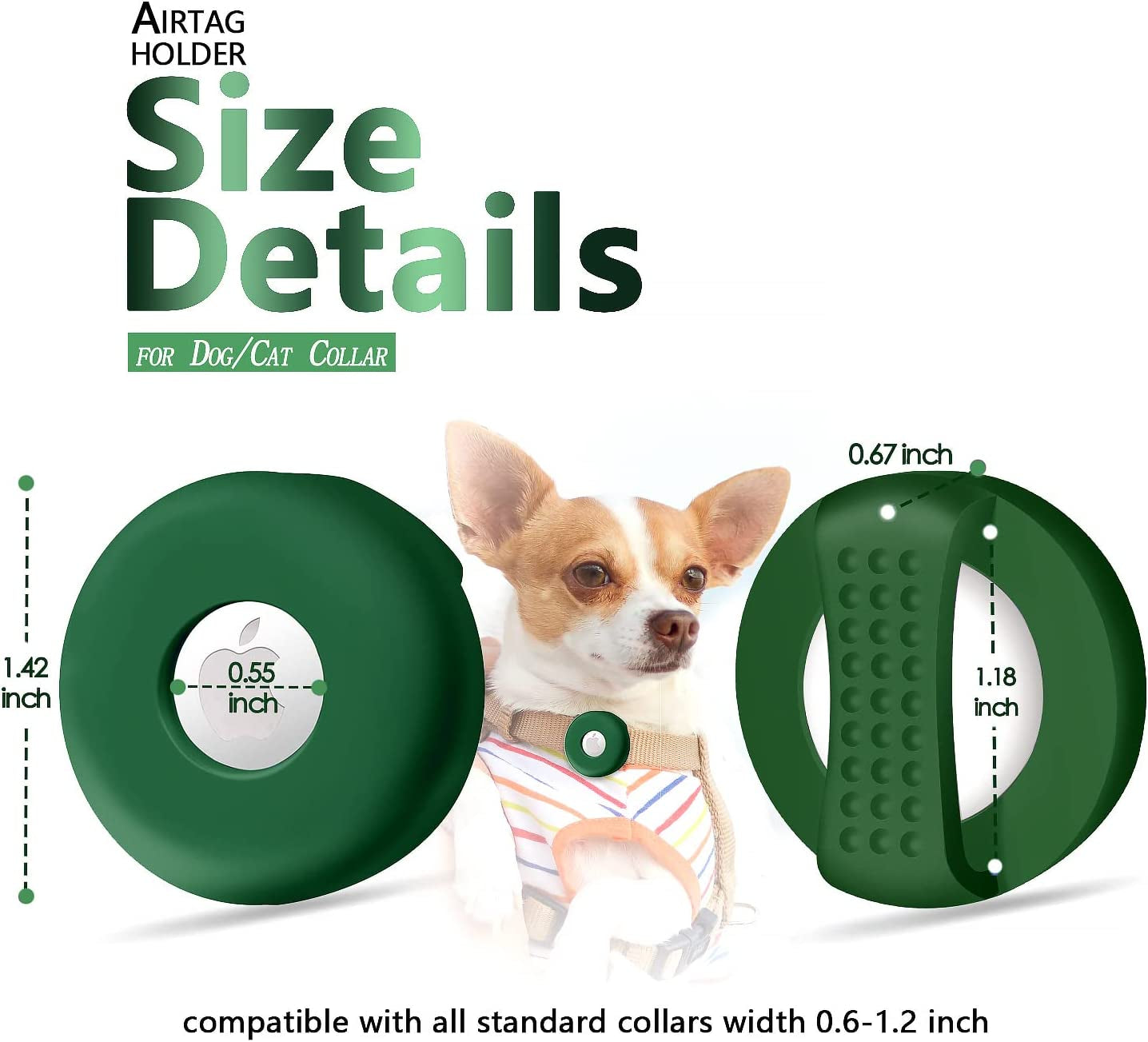 CHINCUM Airtag Dog Collar Holder with Soothing Dots, Silicone Shockproof Pet Collar Case for Apple Airtag, Durable Air Tag Case Holder Compatible with Cat Dog Collars 0.6-1.2 Inch Width  CHINCUM   