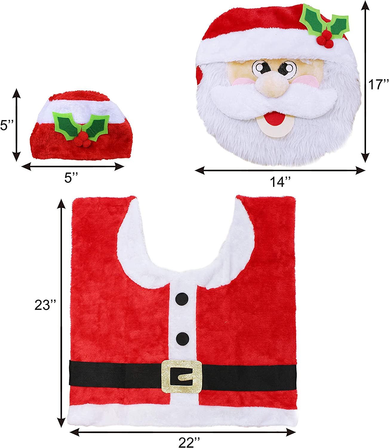 JOYIN 5 Pieces Christmas Theme Bathroom Decoration Set W/Toilet Seat Cover, Rugs, Tank Cover, Toilet Paper Box Cover and Santa Towel for Xmas Indoor Décor, Party Favors (Santa)  Joyin Inc   