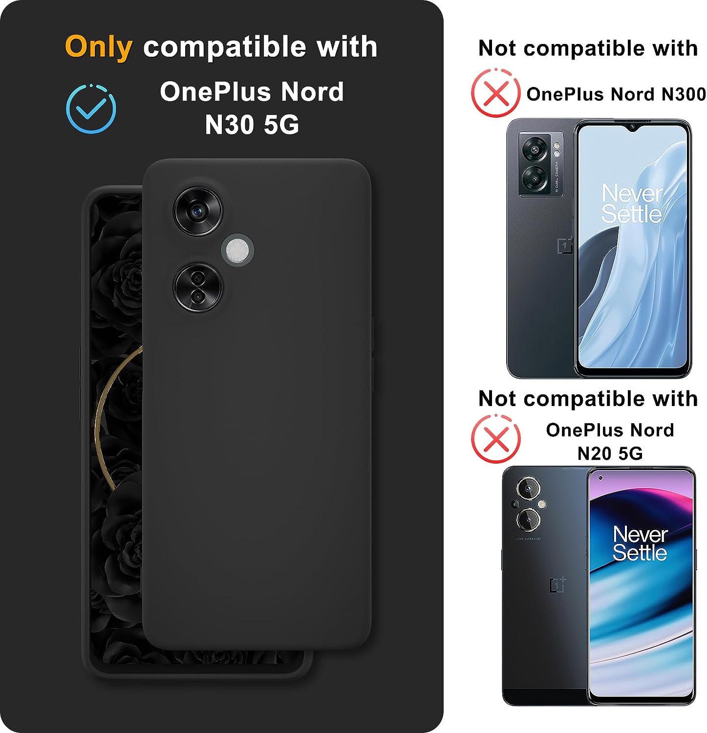 YENAPOON for Oneplus Nord N30 5G Case and 2 Pack Tempered Glass Screen Protector, Slim Liquid Silicone Shockproof Protective Case - Black  YENAPOON   