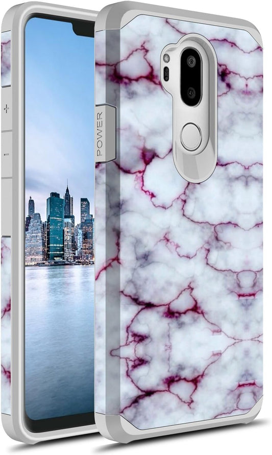 Rosebono for LG G7 Thinq Case, Slim Hybrid Dual Layer Shockproof Hard Cover Graphic Fashion Cute Colorful Silicone Skin Cover Armor Case for LG G7 Thinq (Purple Marble)  Rosebono Fashion   