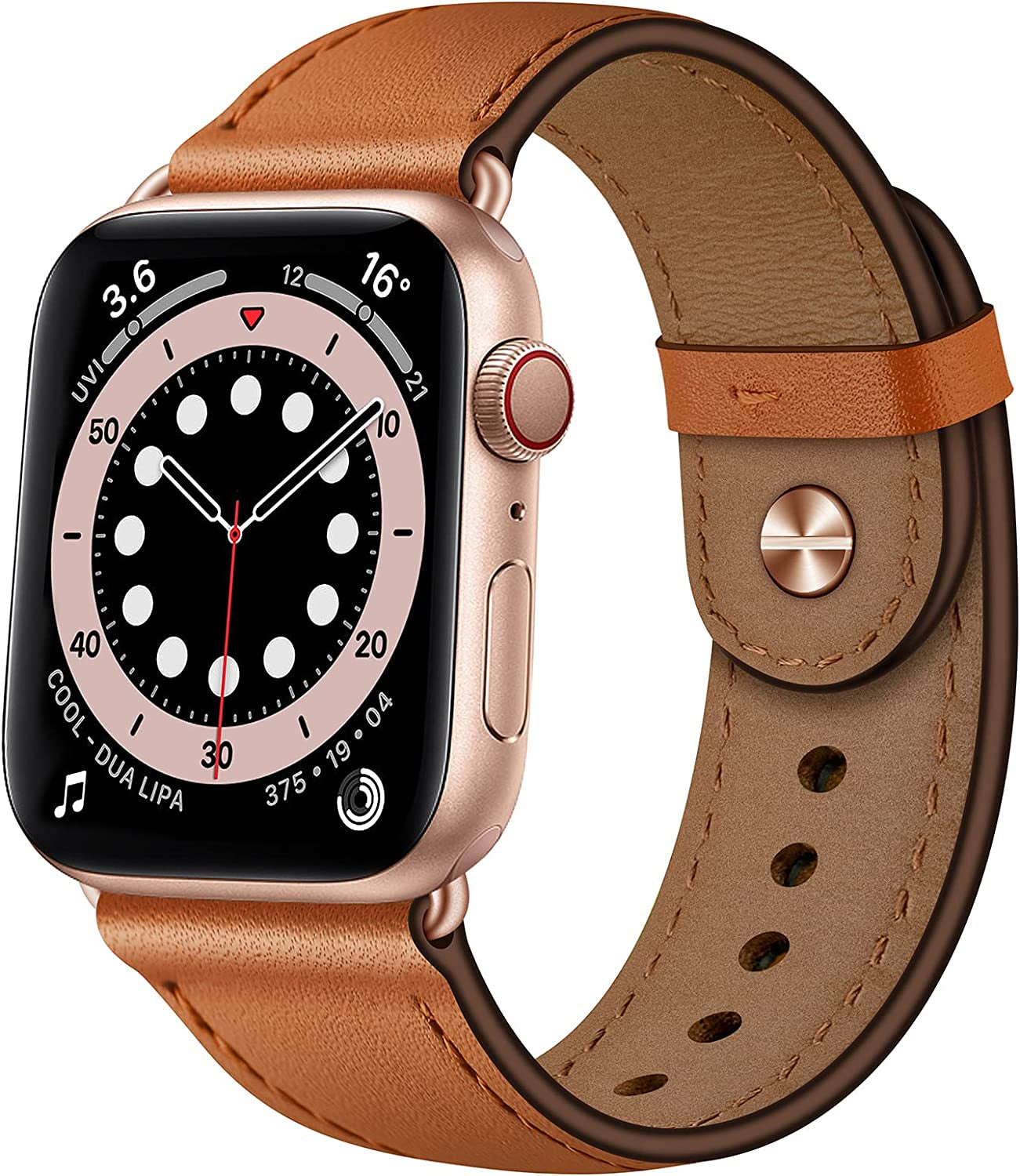 OUHENG Compatible with Apple Watch Band 49Mm 45Mm 44Mm 42Mm 41Mm 40Mm 38Mm, Genuine Leather Bands Strap for Iwatch Ultra SE2 SE Series 8 7 6 5 4 3 2 1 (Retro Brown/Black)  OUHENG Brown/Rose Gold 49mm/45mm/44mm/42mm 
