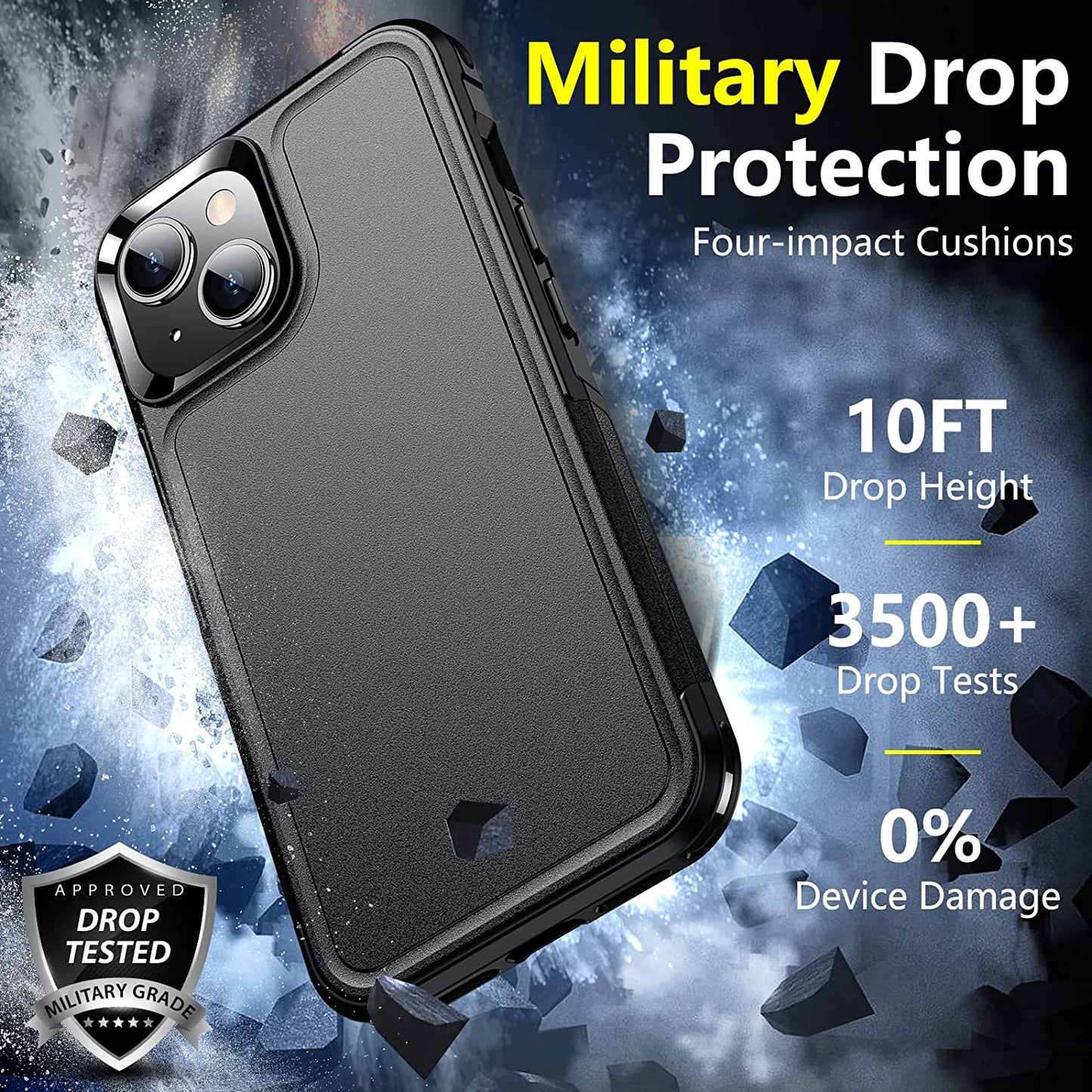 SPIDERCASE for Iphone 14 Case, [10 FT Military Grade Drop Protection][Non-Slip] [2+Tempered Glass Screen Protector][2+Tempered Camera Lens Protector] Heavy Duty Full-Body Shockproof Case, Black  SPIDERCASE   