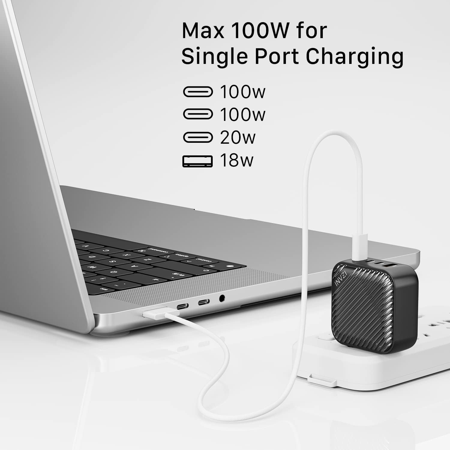 INVZI 100W USB C Multiport Charger, Gan III 4-Port USB Charging Station Fast Charger Power Adapter for Macbook Pro Air, Ipad Pro, Dell XPS, Galaxy S21/S20, Iphone 13 12/12 Pro, Note 20/10+, Pixel  Foshan G-power Technology Co., Ltd   