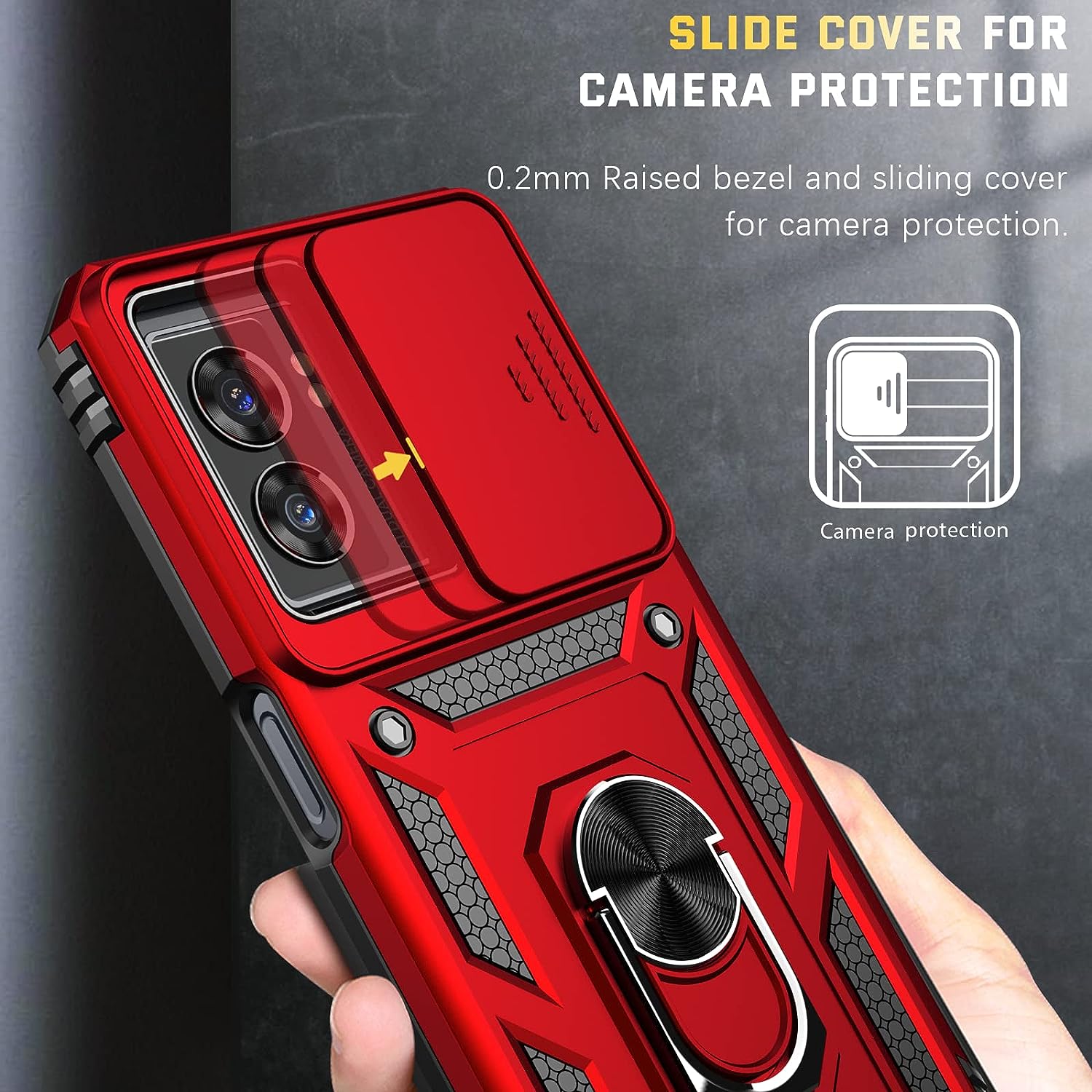 Oneplus Nord N300 5G Heavy Duty Armor Case + Tempered Glass, Shockproof Rugged Military Grade with Kickstand & Lens Protector - Red  Dretal   