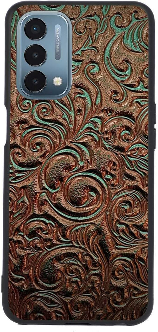 KSHSAA Designed for Oneplus Nord N200 5G Western Case, Western Tooled Brown Leather Print Retro Designed for Oneplus Case Women Men, Soft Silicone Shockproof Fashion Case for Oneplus  KSHSAA Tooled Leather  