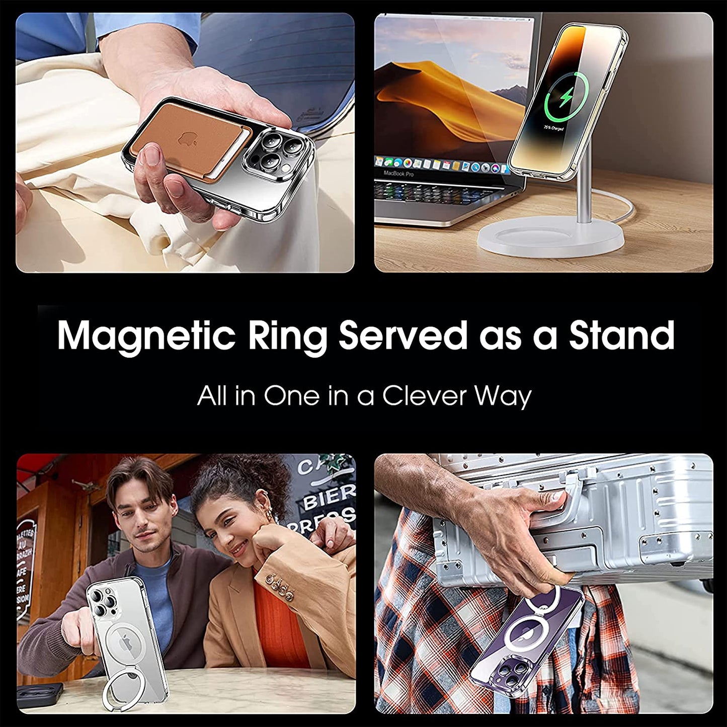 CASEKOO Magnetic Clear for Iphone 14 Pro Case with Invisible Stand [Compatible with Magsafe] [Non Yellowing] Shockproof Protective Slim Ring Holder for Women Men Phone Cases 6.1 Inch 2022, Clear  CASEKOO   