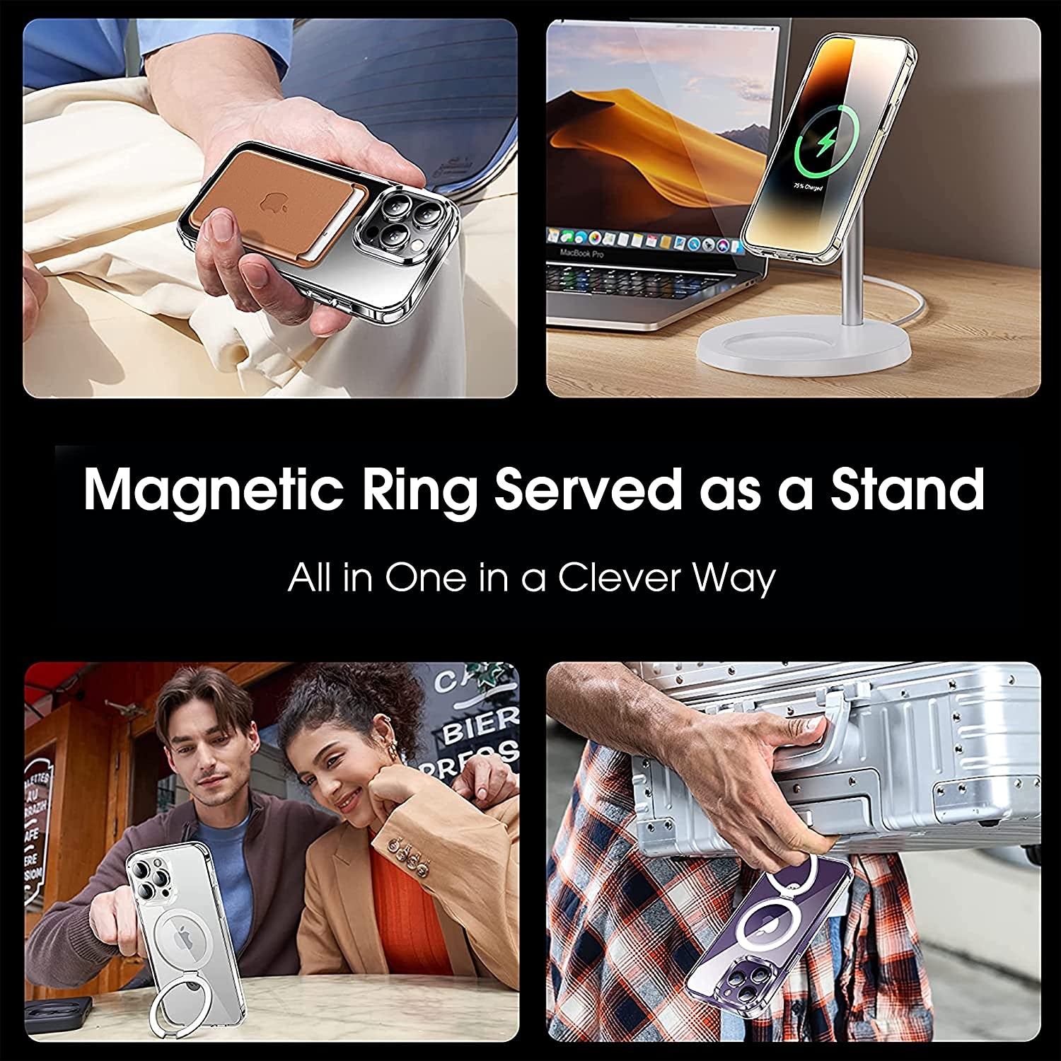 CASEKOO Magnetic Clear for Iphone 14 Pro Case with Invisible Stand [Compatible with Magsafe] [Non Yellowing] Shockproof Protective Slim Ring Holder for Women Men Phone Cases 6.1 Inch 2022, Clear  CASEKOO   