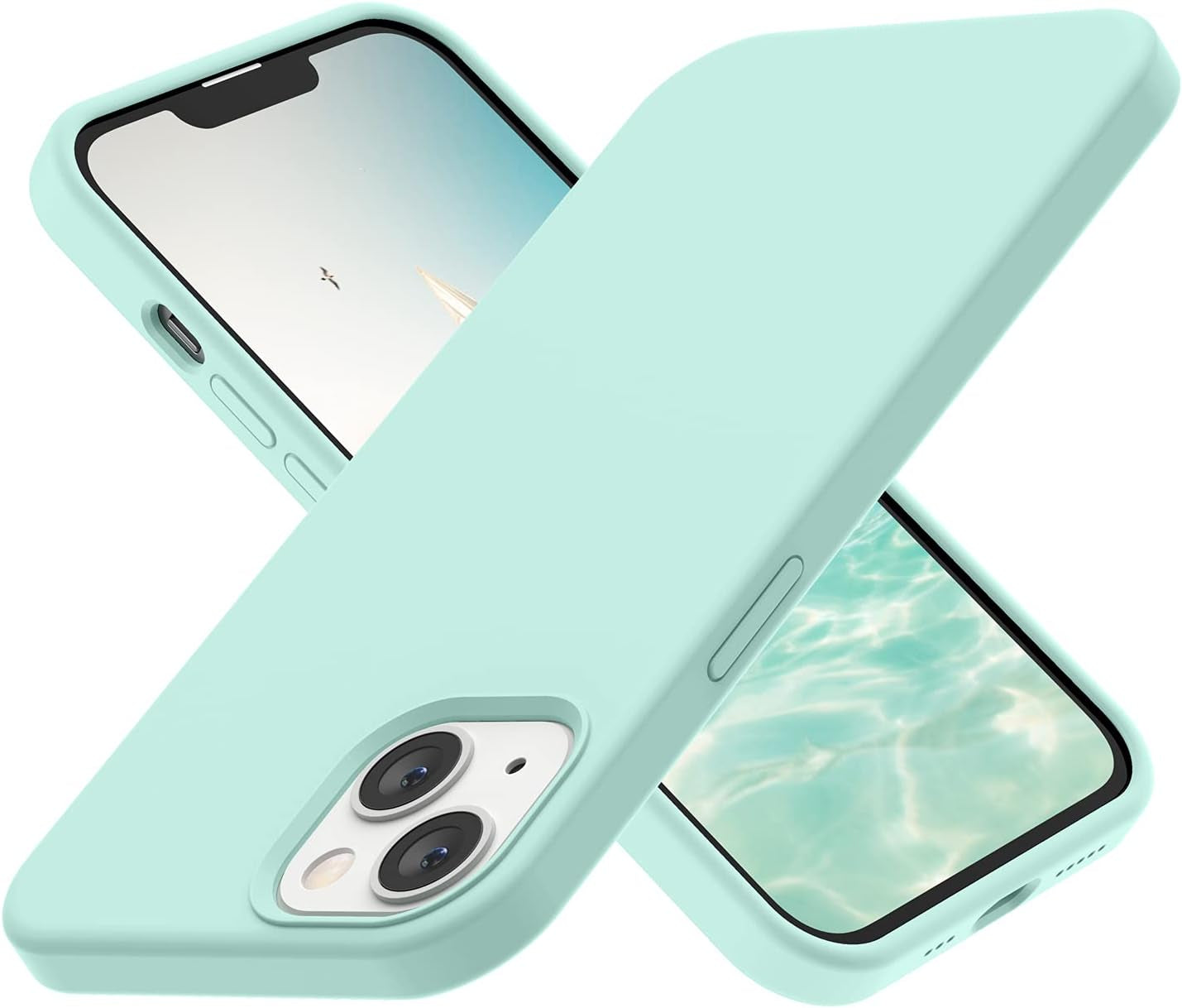 ABITKU Compatible with Iphone 13 Case 2021, Liquid Silicone Soft Gel Rubber Full Coverage Body [With Screen & Camera Protection] Shockproof Drop Phone Case Cover 6.1 Inch (Pink)  ABITKU Mint Green  